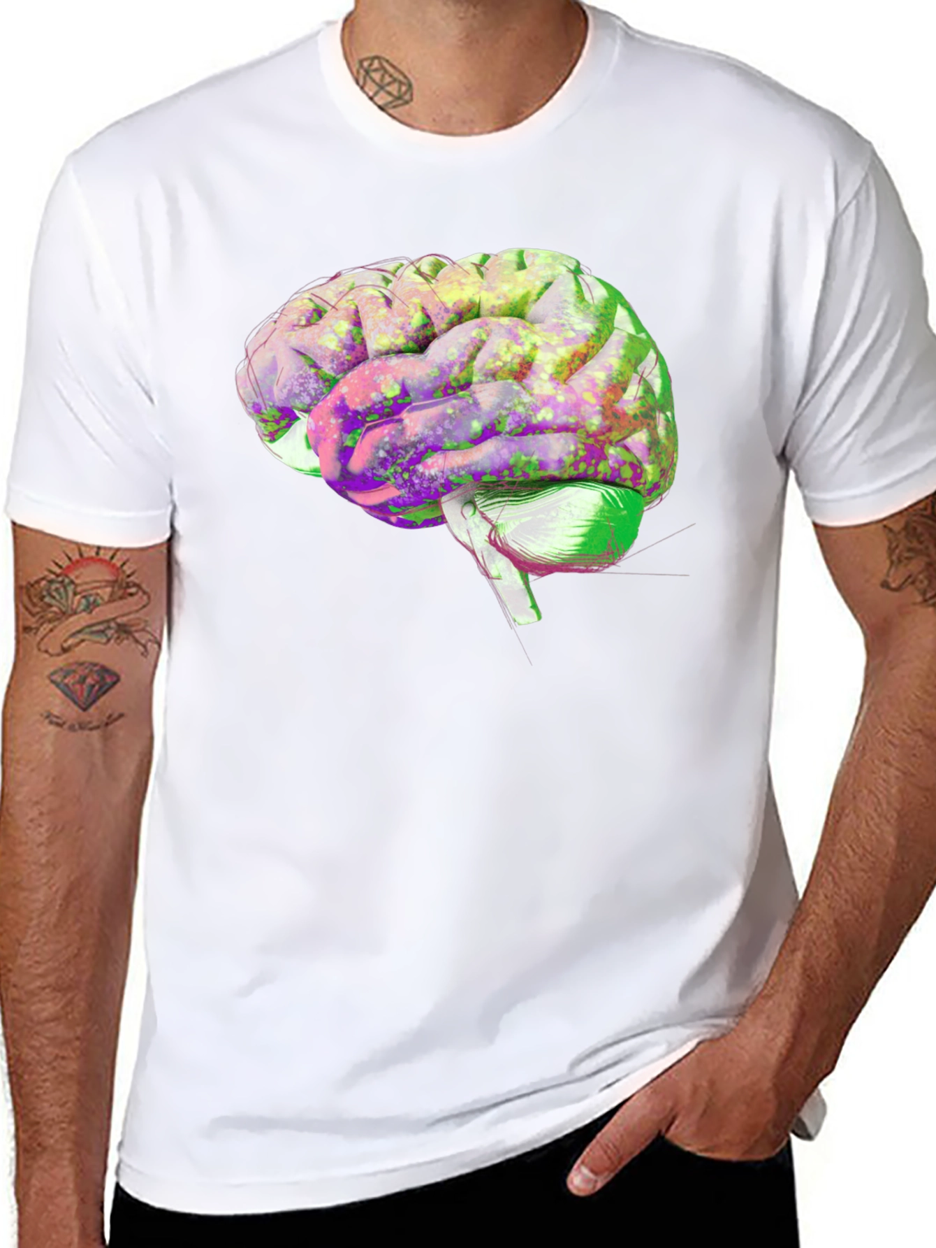 Black Brain Graphic Print Black Cotton T-Shirt view 8