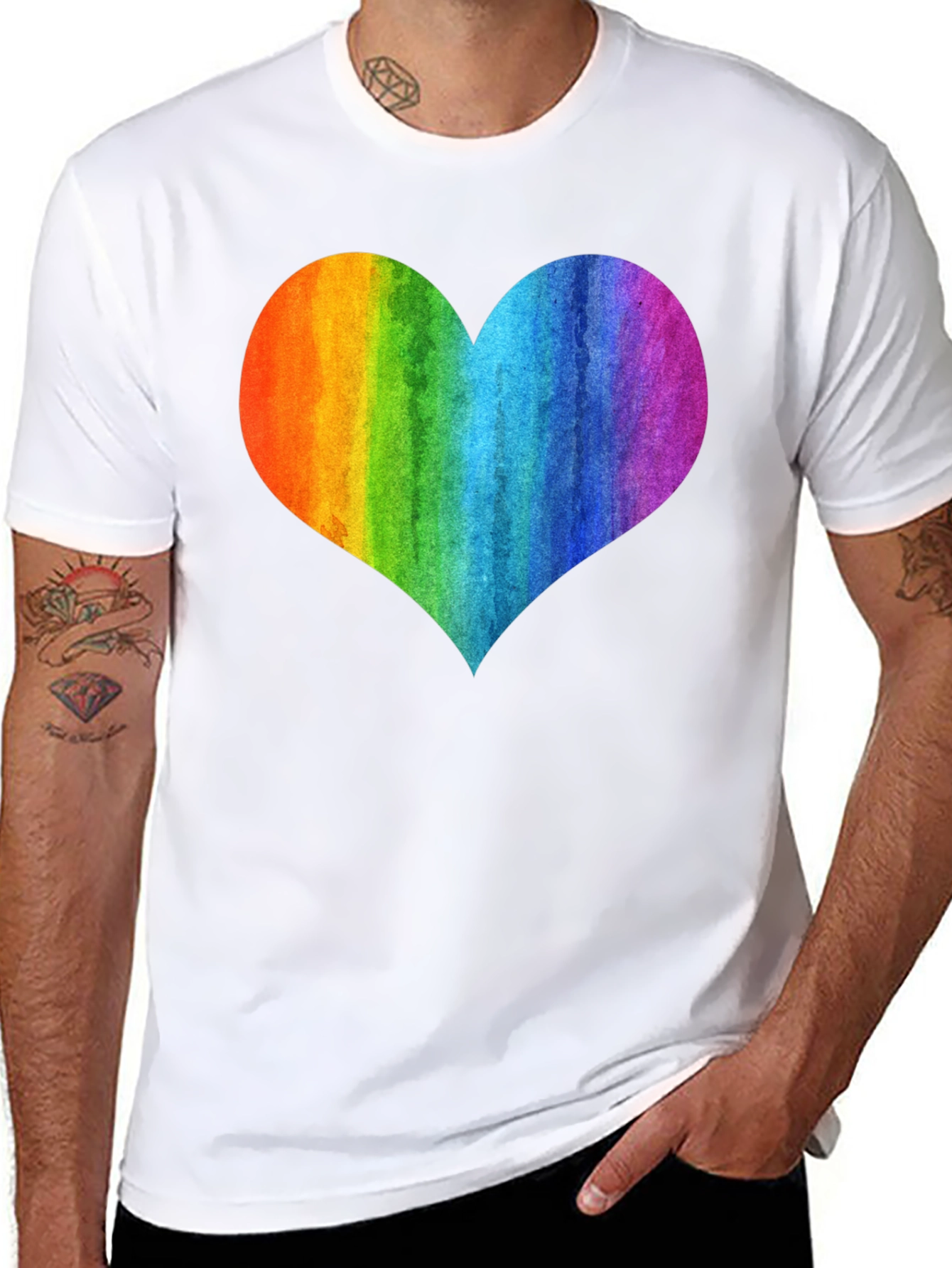 Black Rainbow Heart Graphic Black T-Shirt view 8