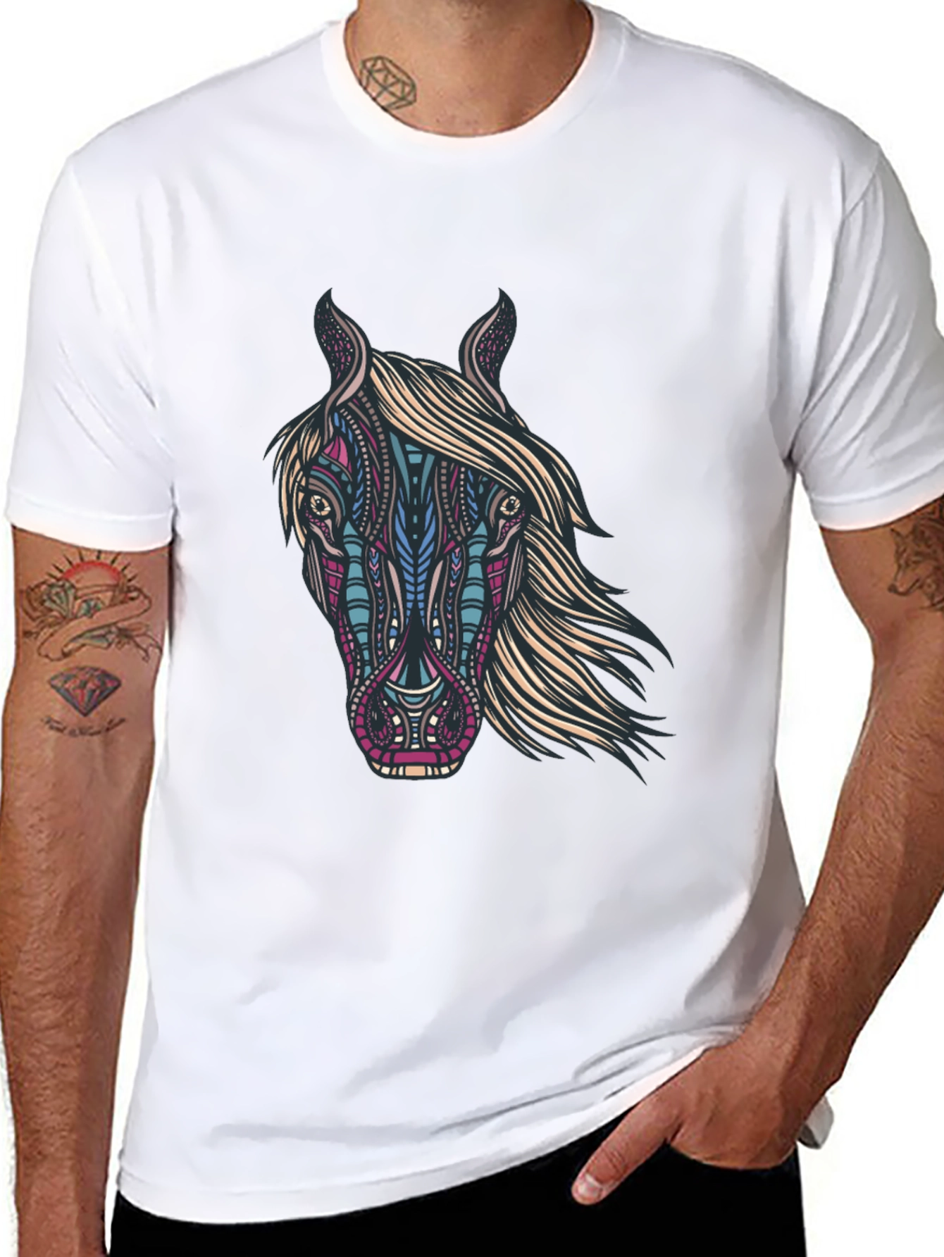 Black Horse Graphic Print Black T-Shirt view 8