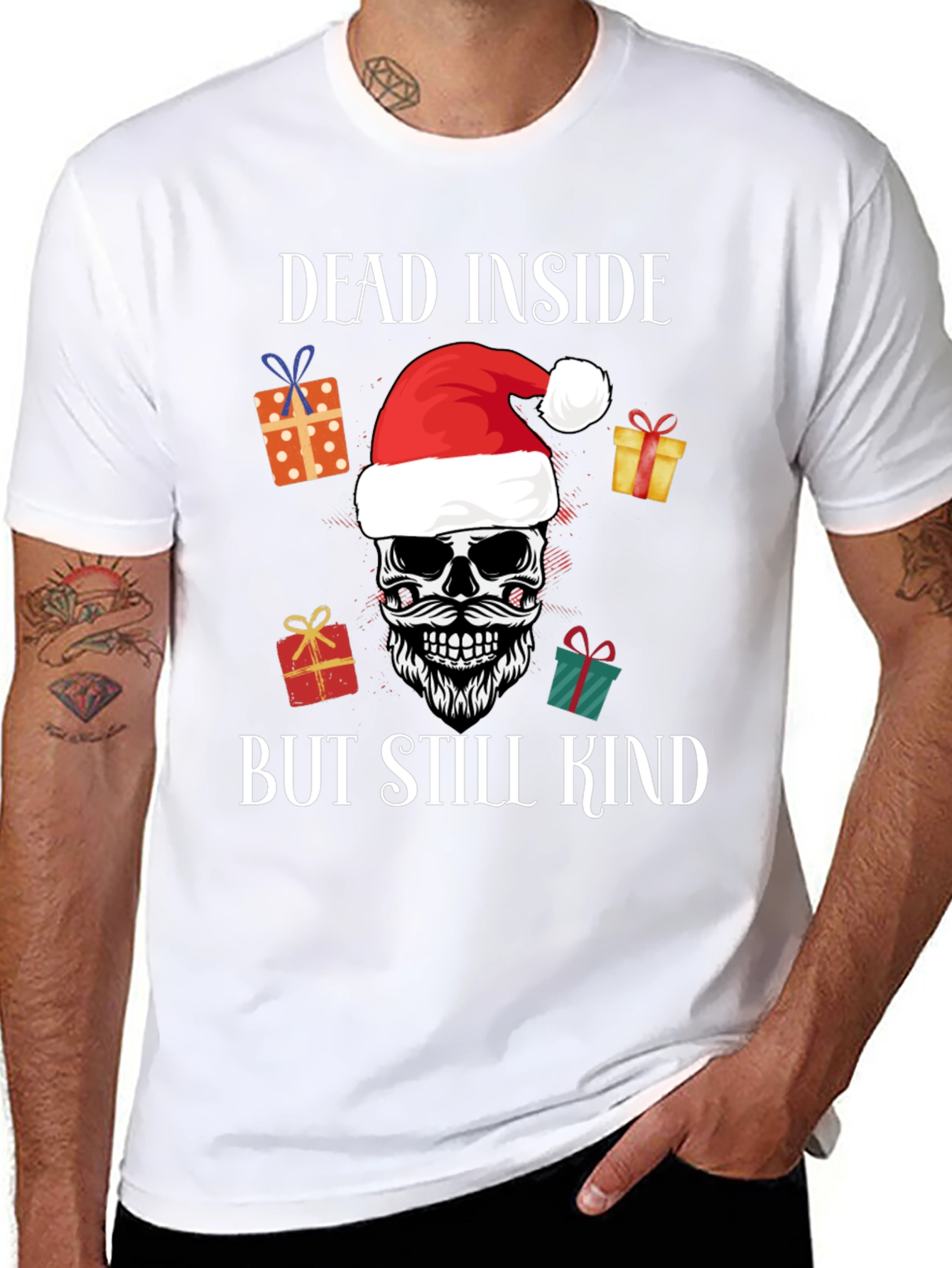 Black Dead Inside But Still Kind Christmas T-Shirt view 8