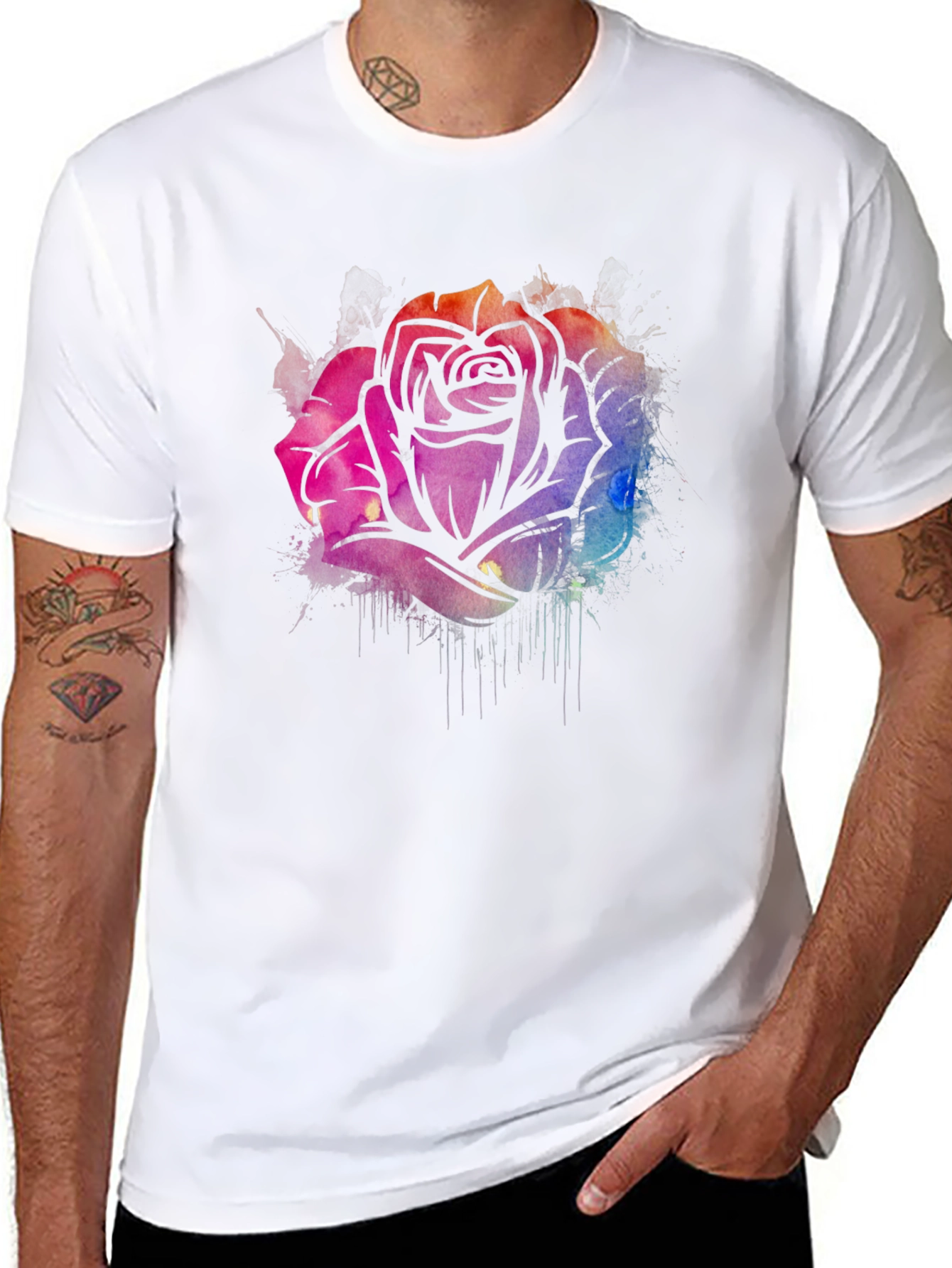 Black Watercolor Rose Graphic Tee - Stylish Black T-Shirt view 8
