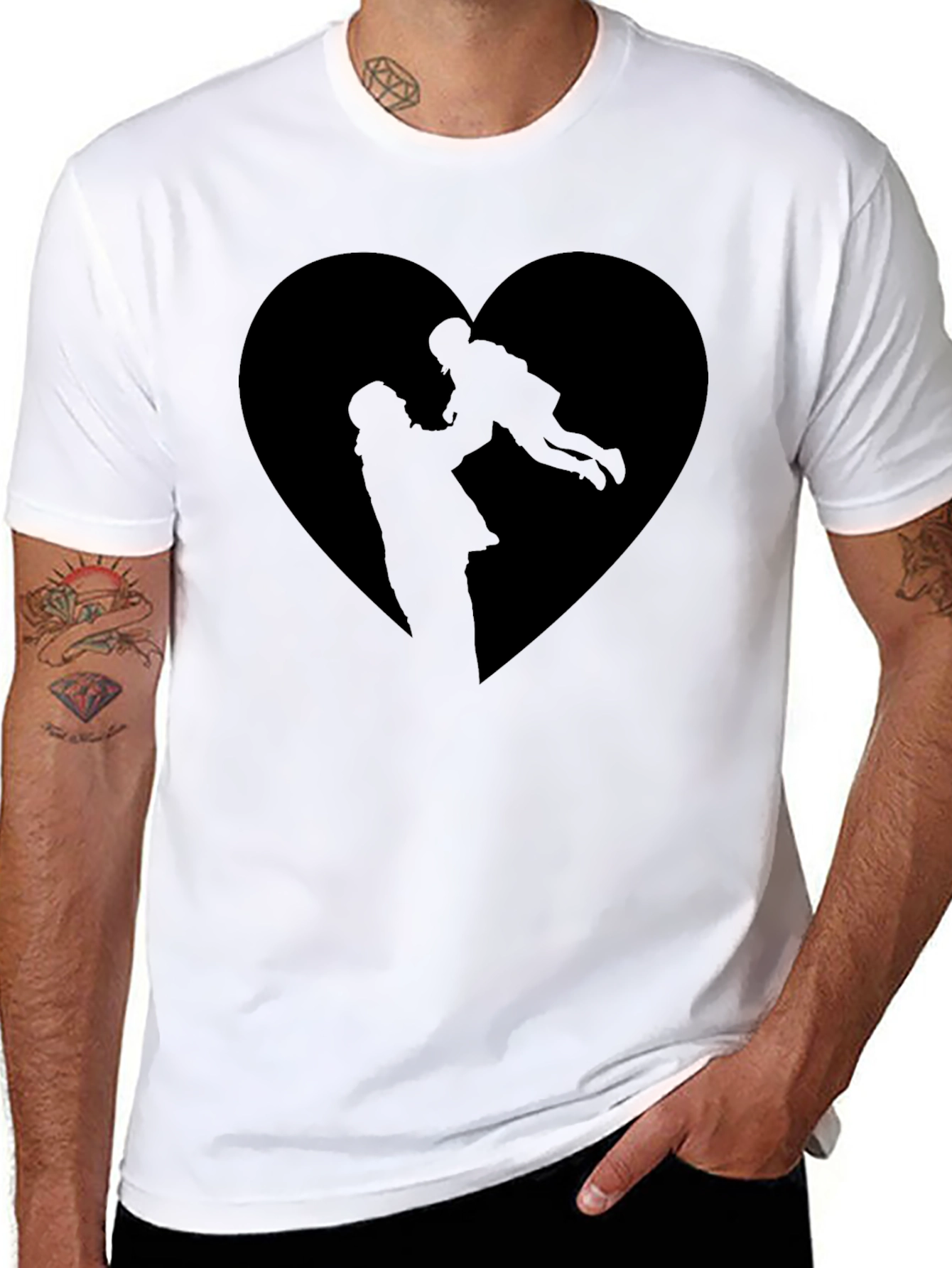 Black Heart Silhouette Graphic Tee - Father & Child view 8