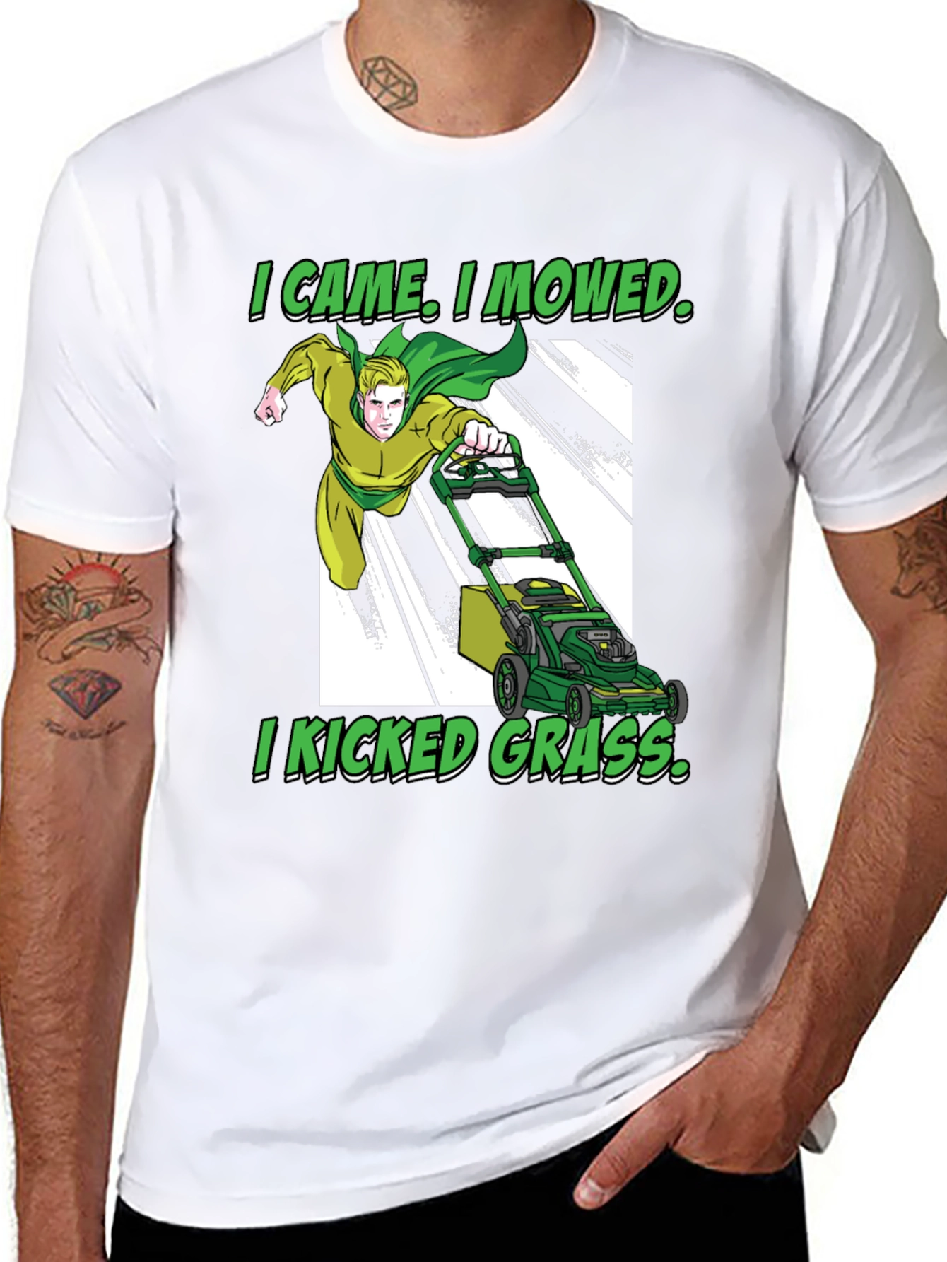 Black I Came I Mowed T-Shirt, Lawn Care Humor view 8