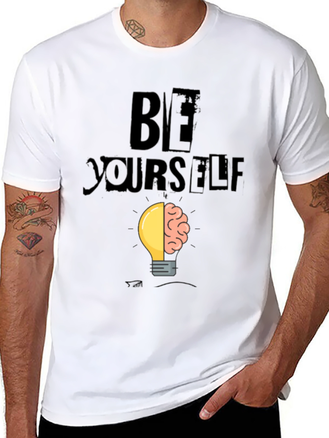 Black Be Yourself Brain Idea Lightbulb Graphic T-Shirt view 8