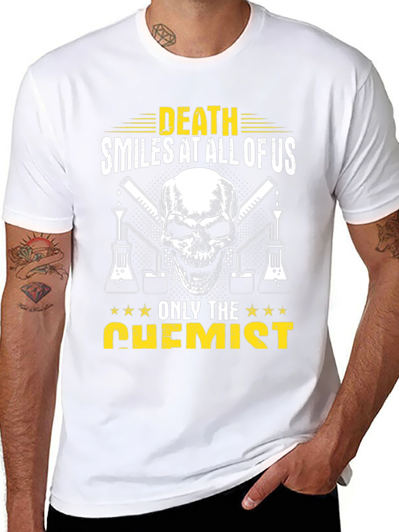 Black Death Smiles at All Of Us Chemist T-Shirt view 8