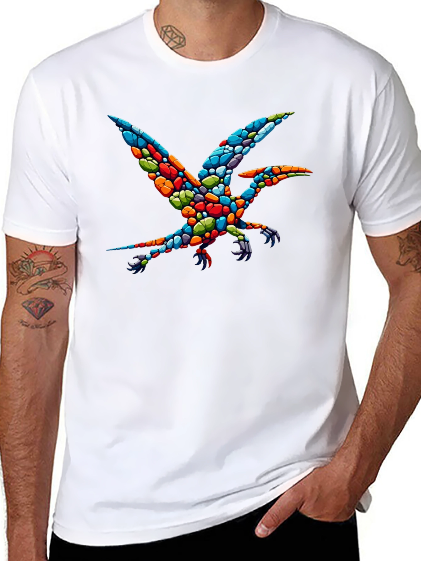 Black Colorful Pterodactyl Graphic Tee - Black view 8