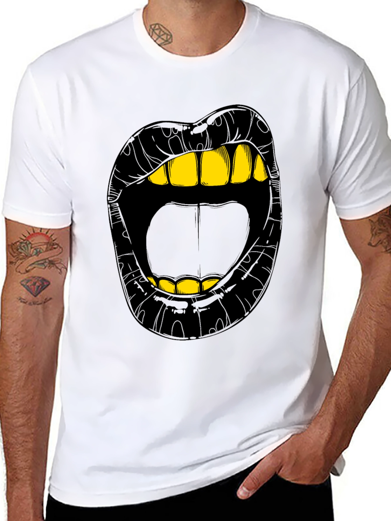 Black Bold Lip Graphic Tee - Gold Teeth Black Shirt view 8