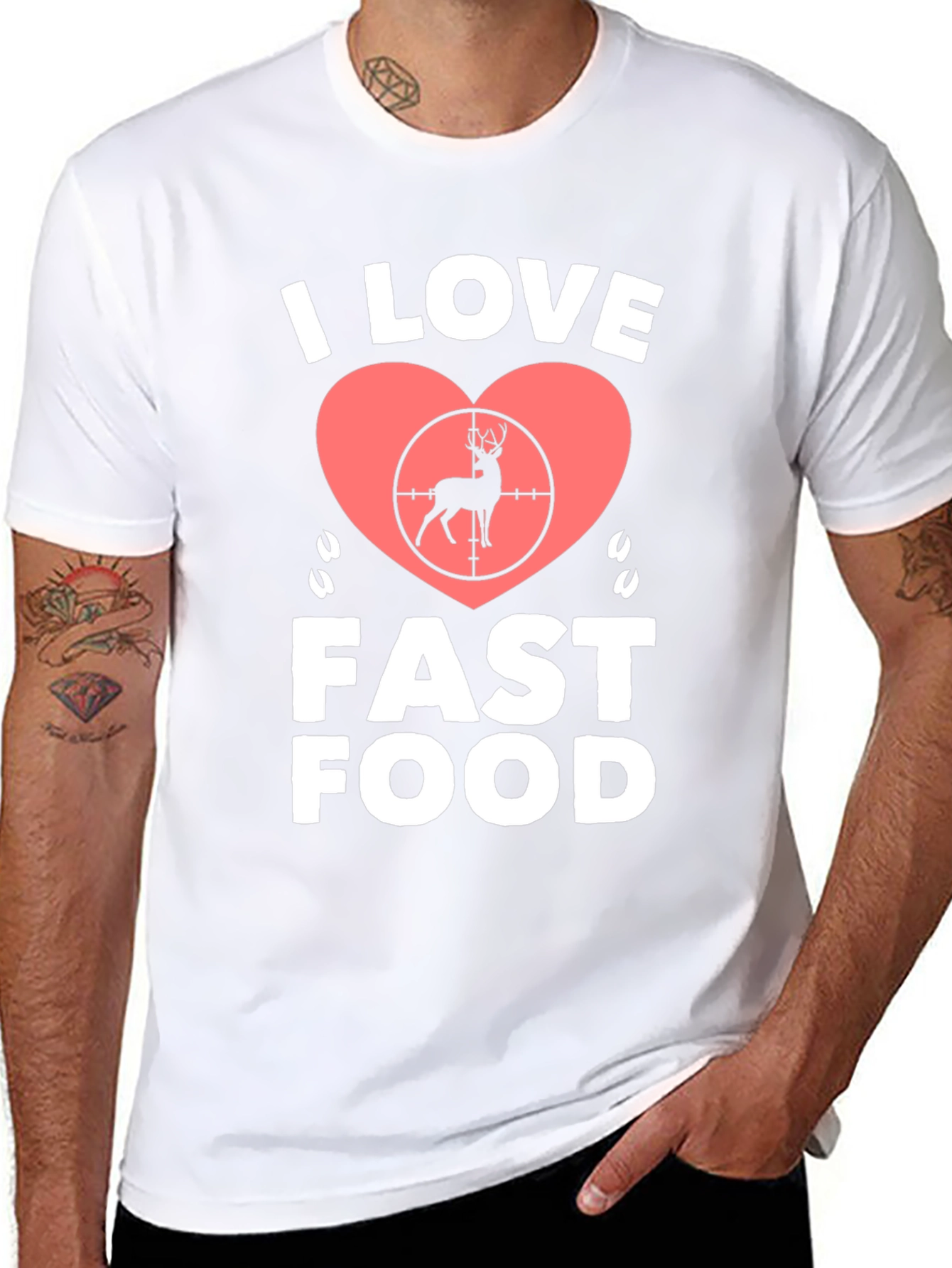 Black I Love Fast Food Deer Hunting T-Shirt view 8