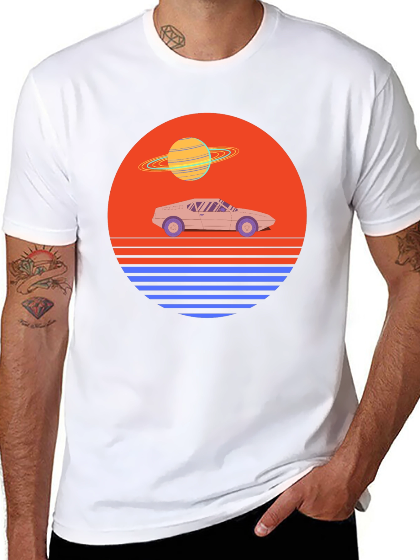 Black Retro Synthwave Car T-Shirt view 8