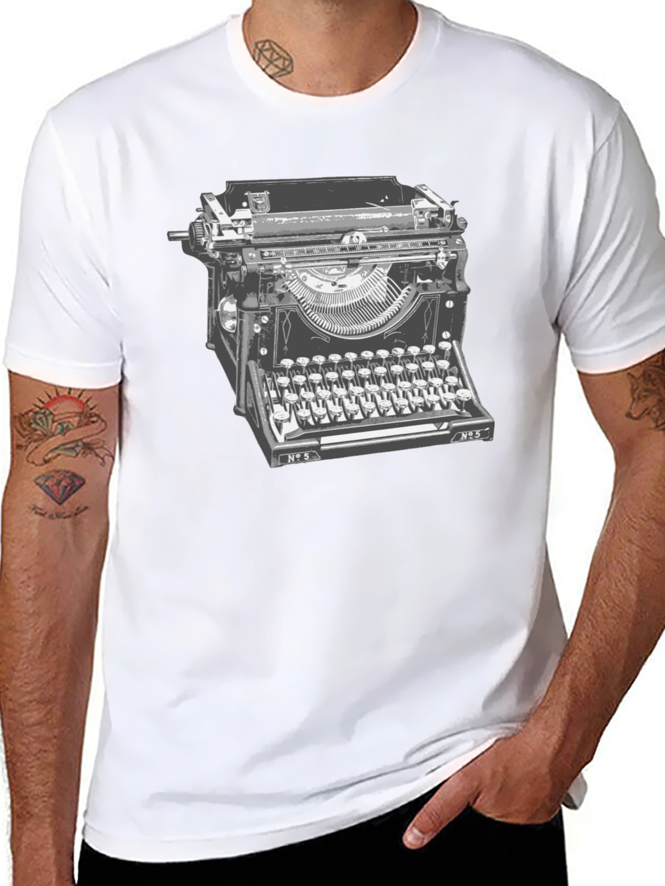 Black Vintage Typewriter Graphic T-Shirt - Classic Writer Tee view 8