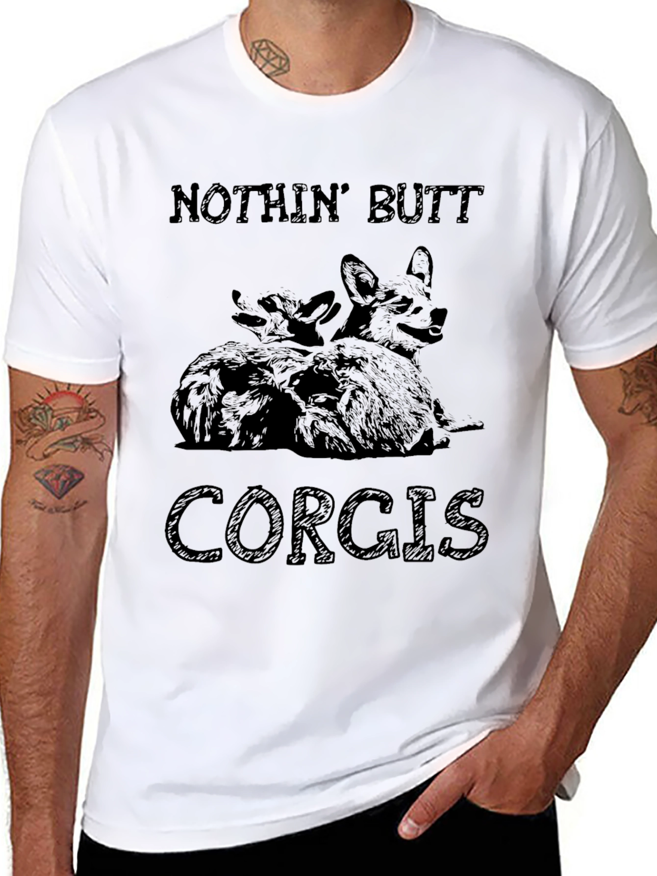 Black Nothin' Butt Corgis Graphic T-Shirt view 8