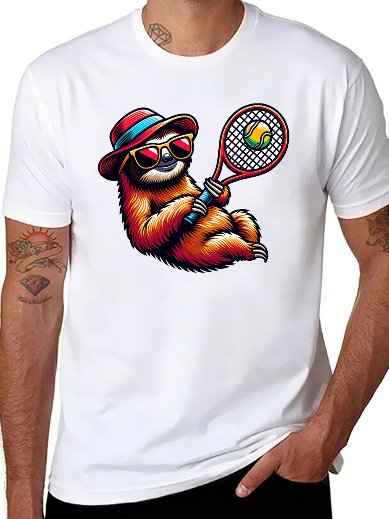 Black Tennis Sloth Graphic Tee - Cool & Casual! view 8