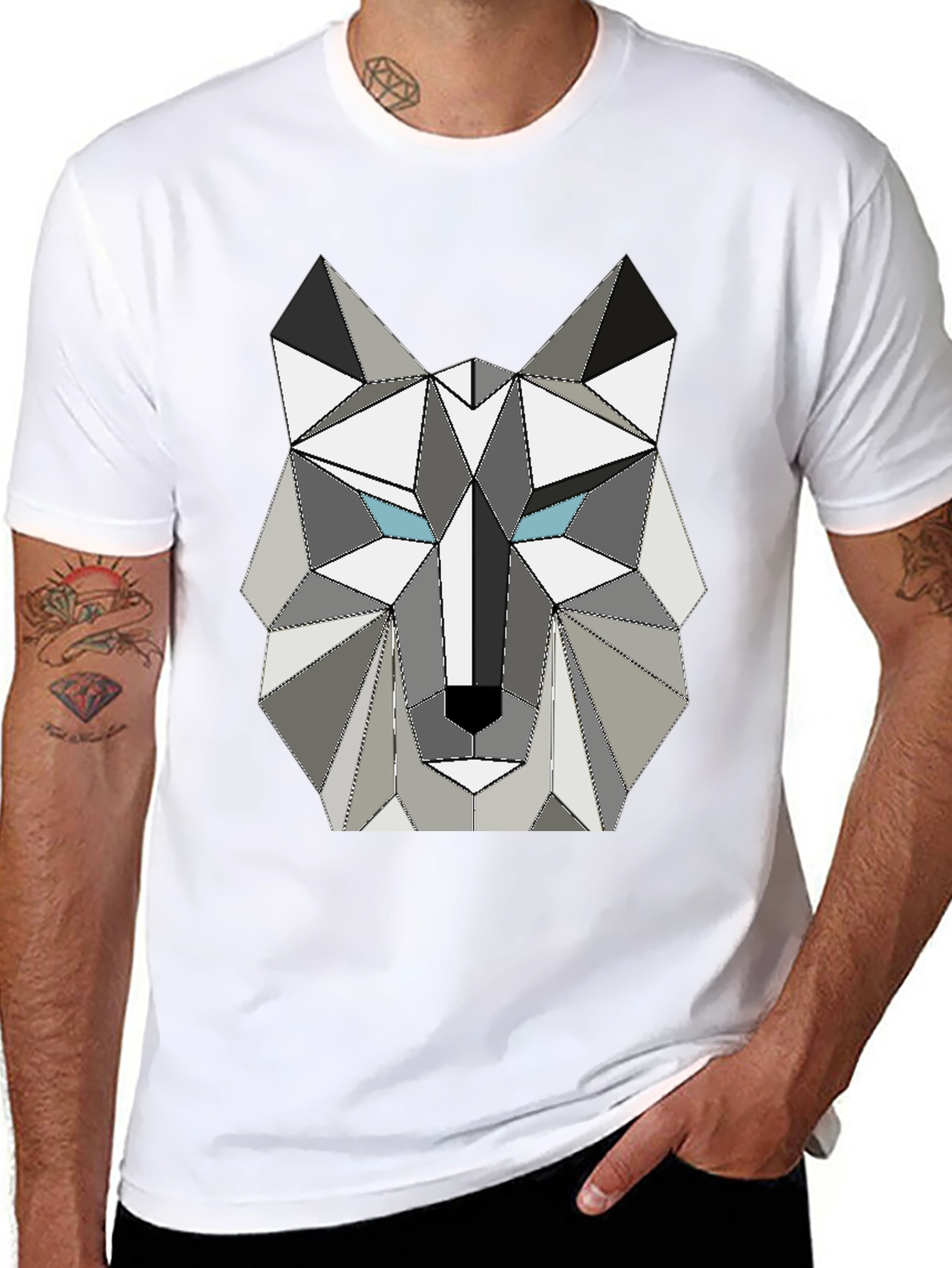Black Geometric Wolf Graphic Tee - Modern Style view 8