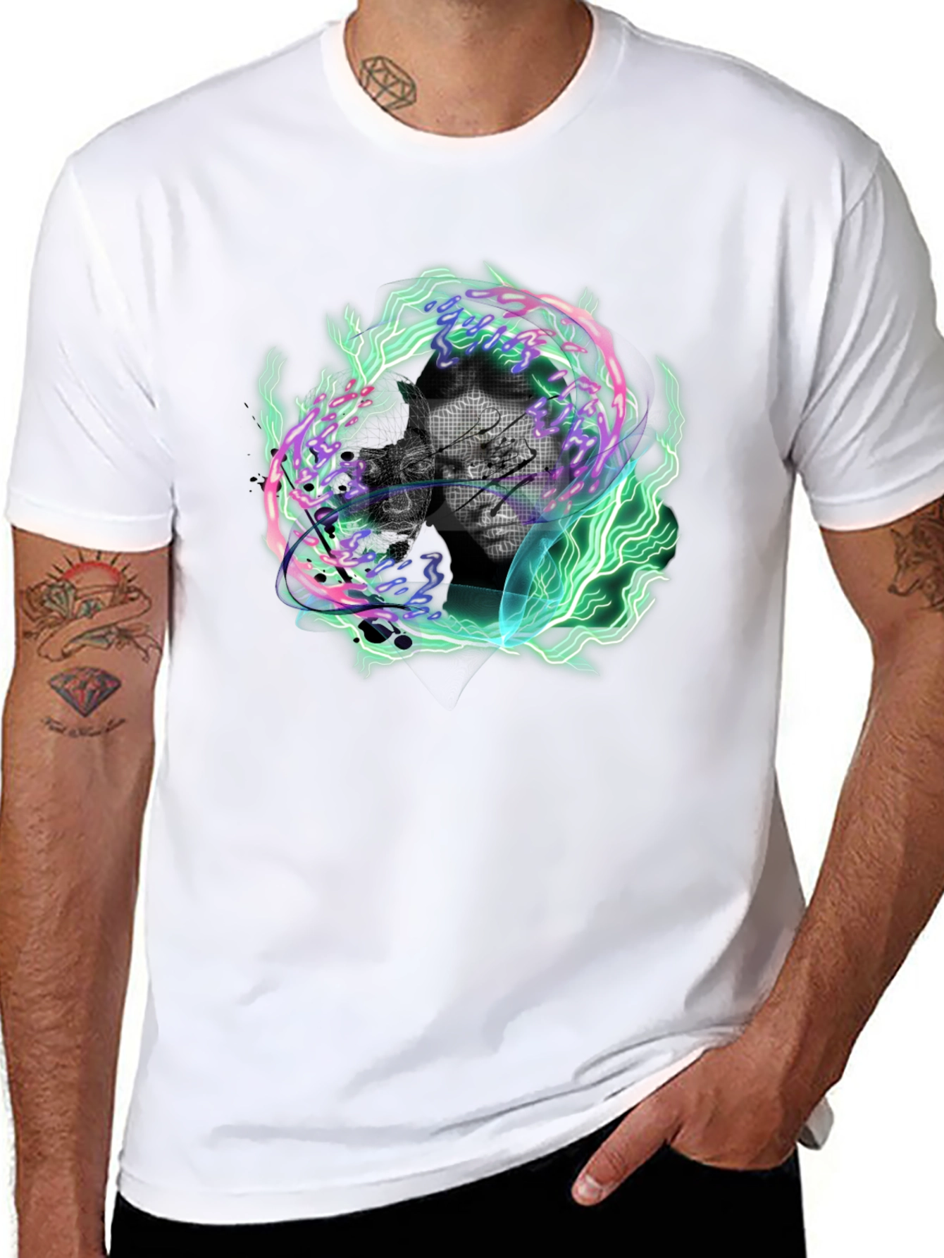 Black Electric Portrait Graphic Tee - Black Cotton Blend view 8