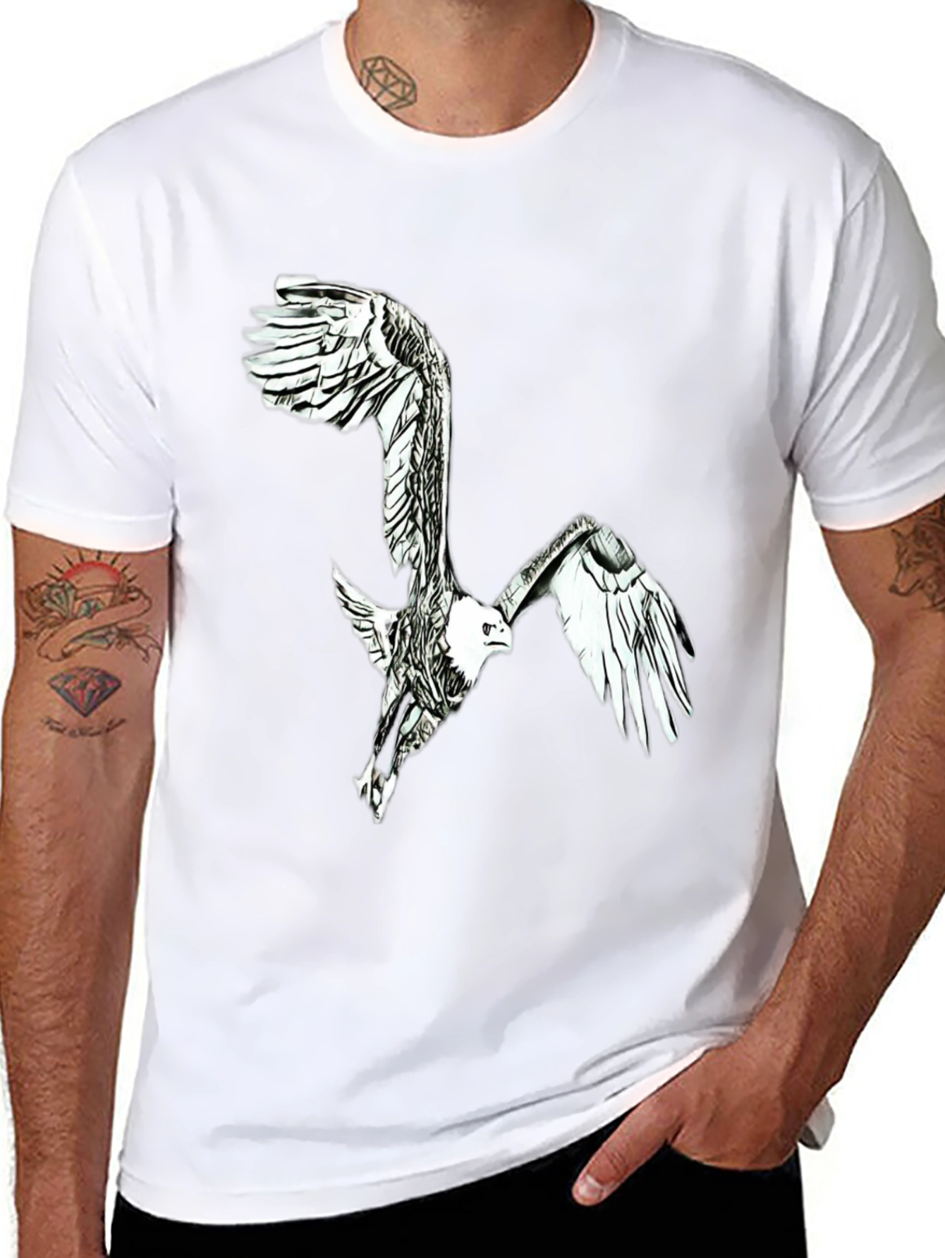 Black Eagle Graphic Black T-Shirt - Men's Fashion view 8