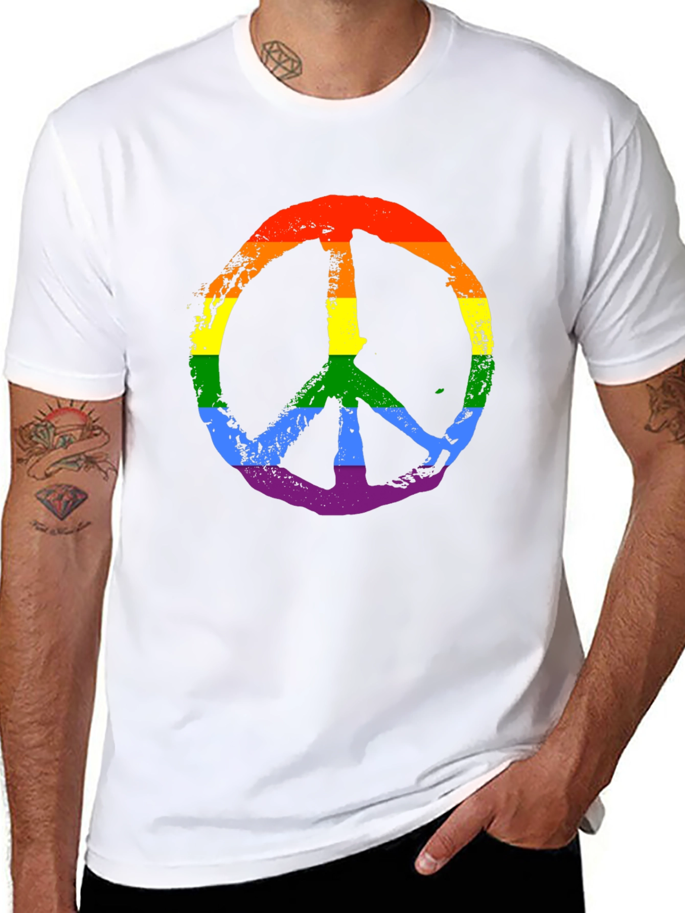 Black Rainbow Peace Sign Graphic Tee - Black Unisex T-Shirt view 8