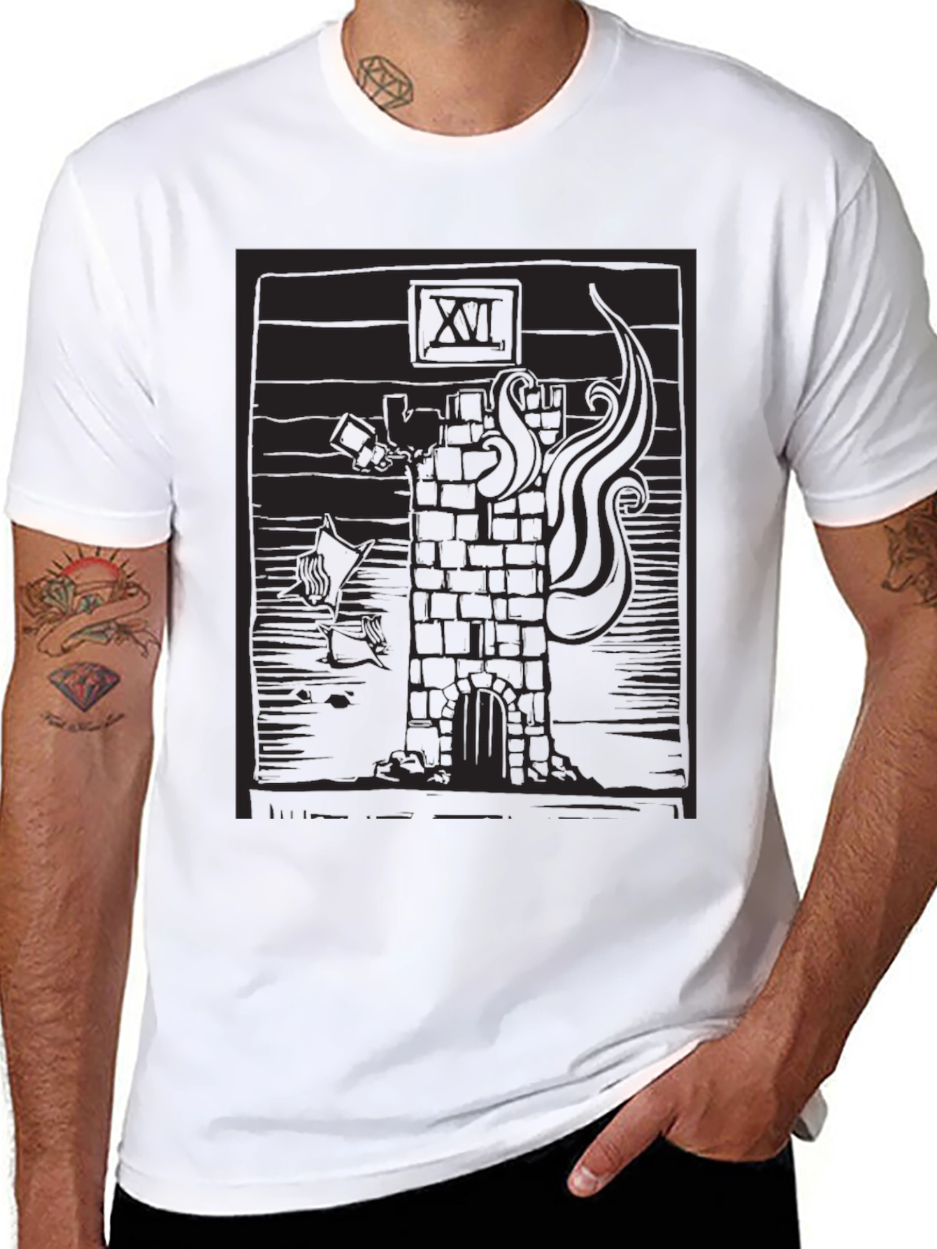Black Tower Tarot Card Graphic T-Shirt - Black view 8