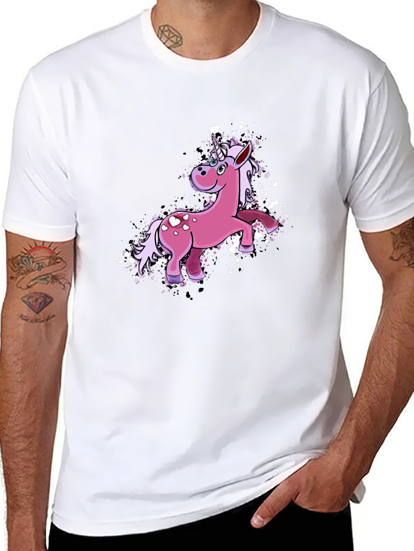 Black Unicorn Graphic Tee - Black Cotton Blend T-Shirt view 8