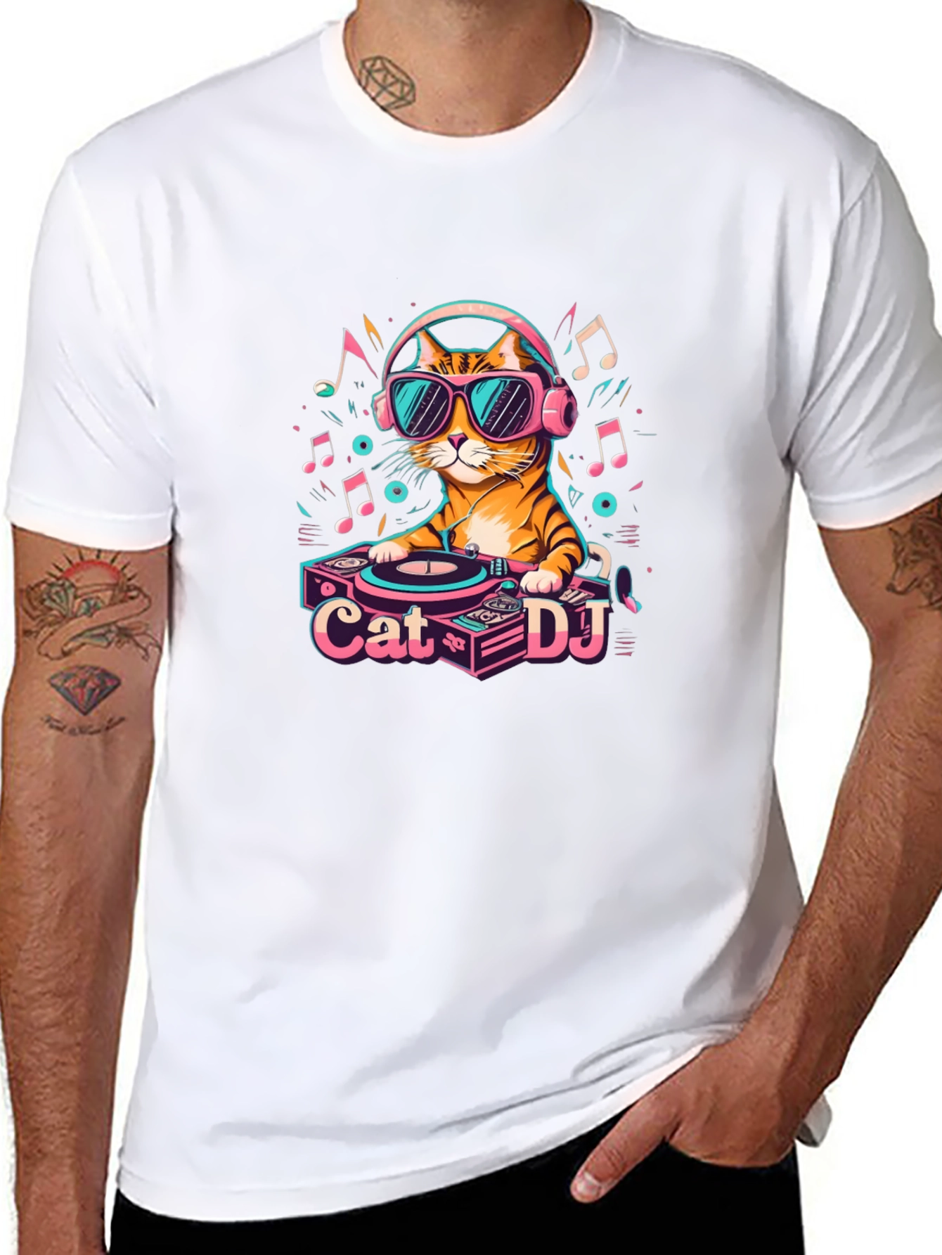 Black Cool Cat DJ Graphic T-Shirt - Unisex view 8