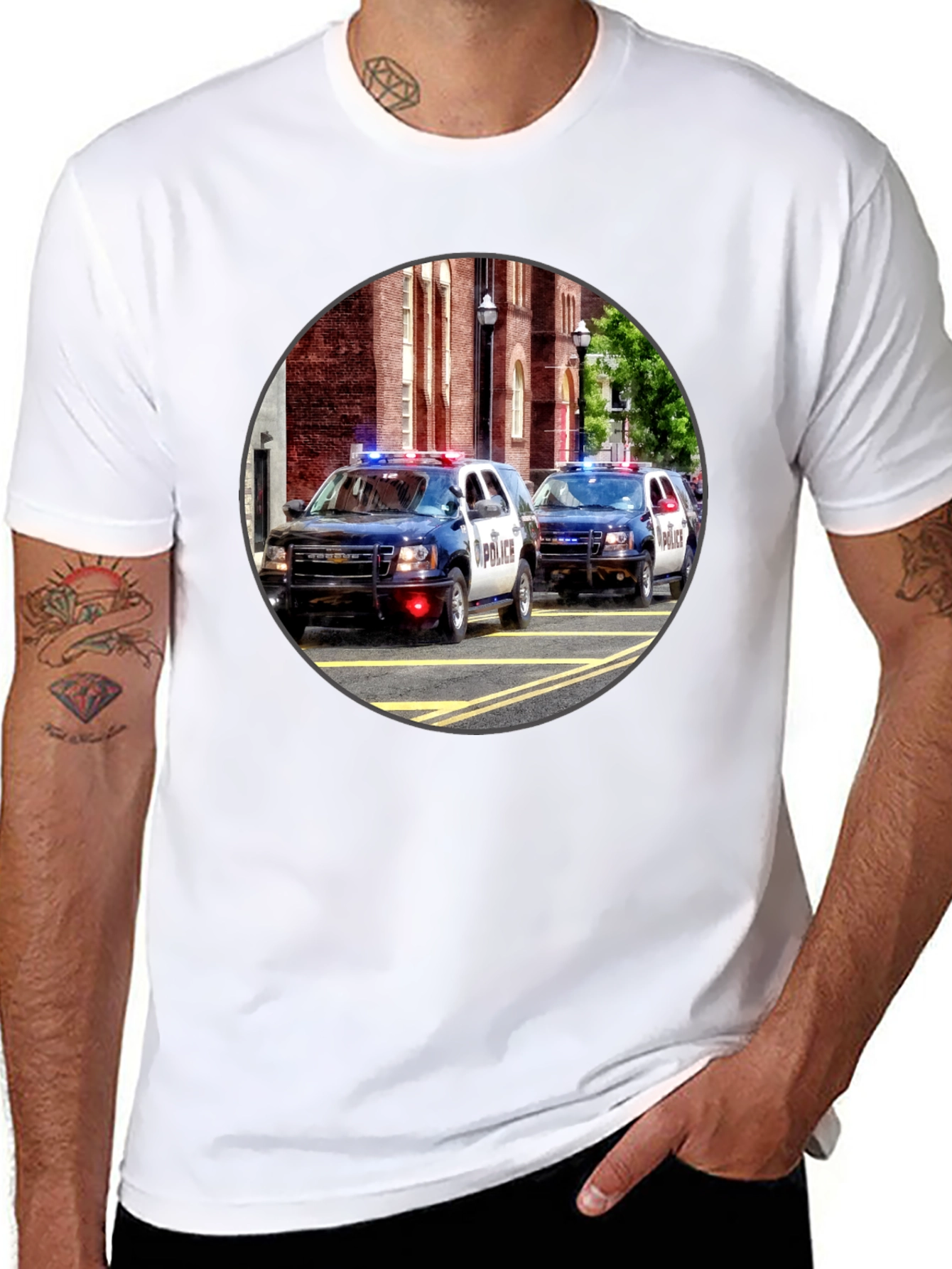 Black Police Car Graphic T-Shirt view 8