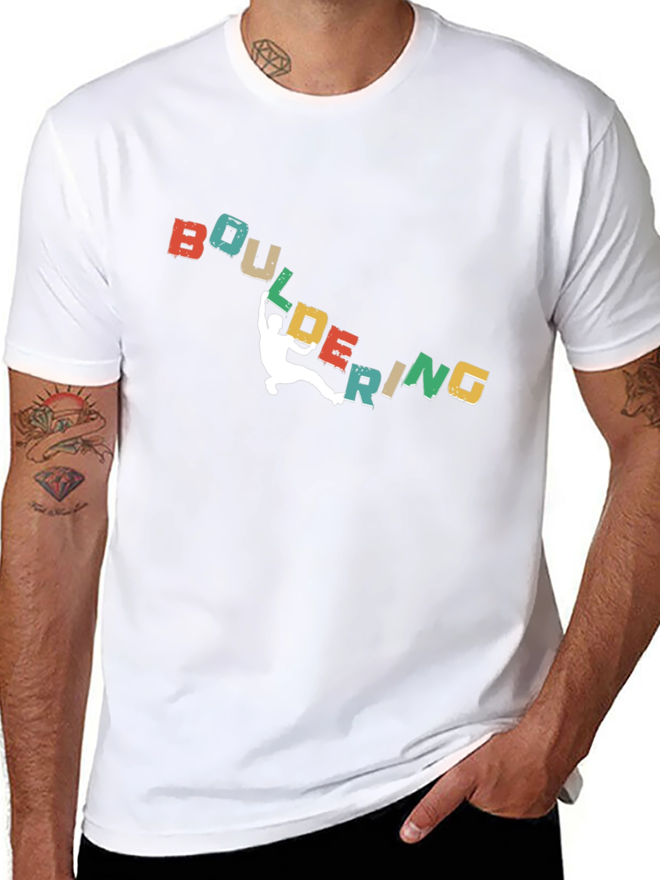 Black Bouldering Retro Graphic T-Shirt for Climbers view 8