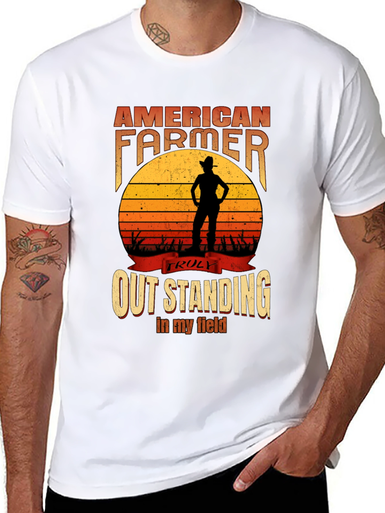 Black American Farmer Graphic T-Shirt - Outstanding in My Field view 8