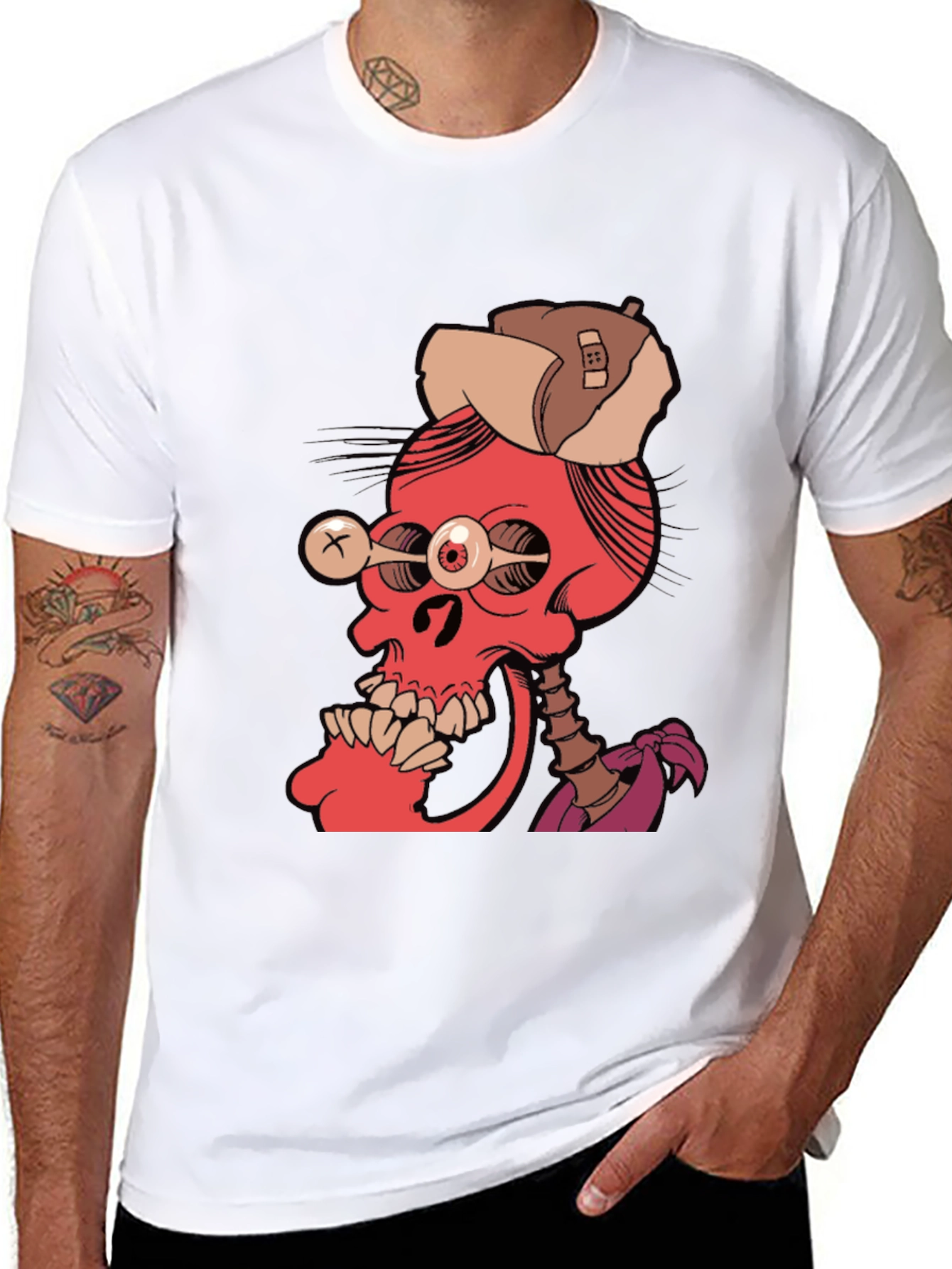 Black Edgy Skeleton Graphic Tee view 8