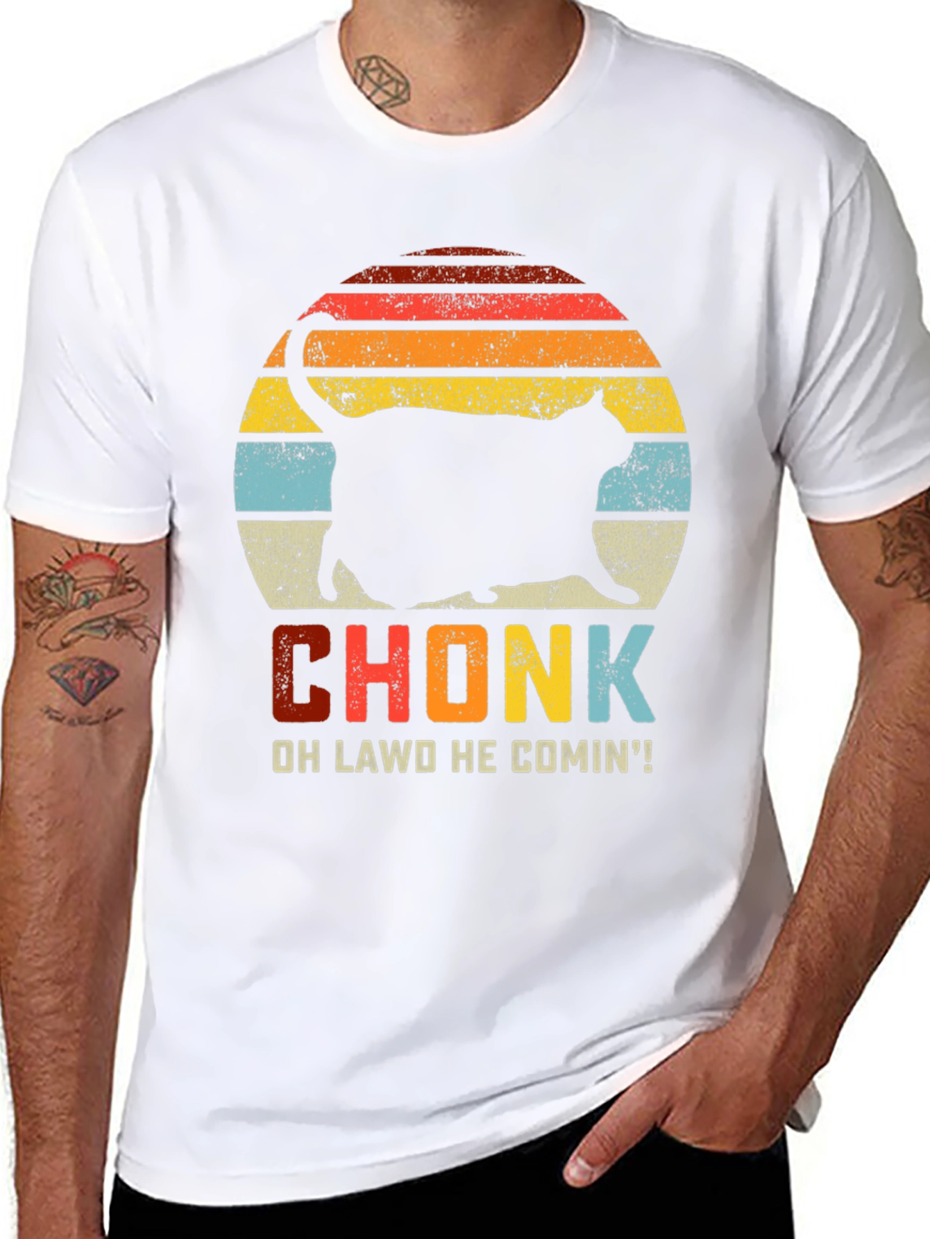 Black Chonk Cat T-Shirt: Oh Lawd He Comin'! view 8