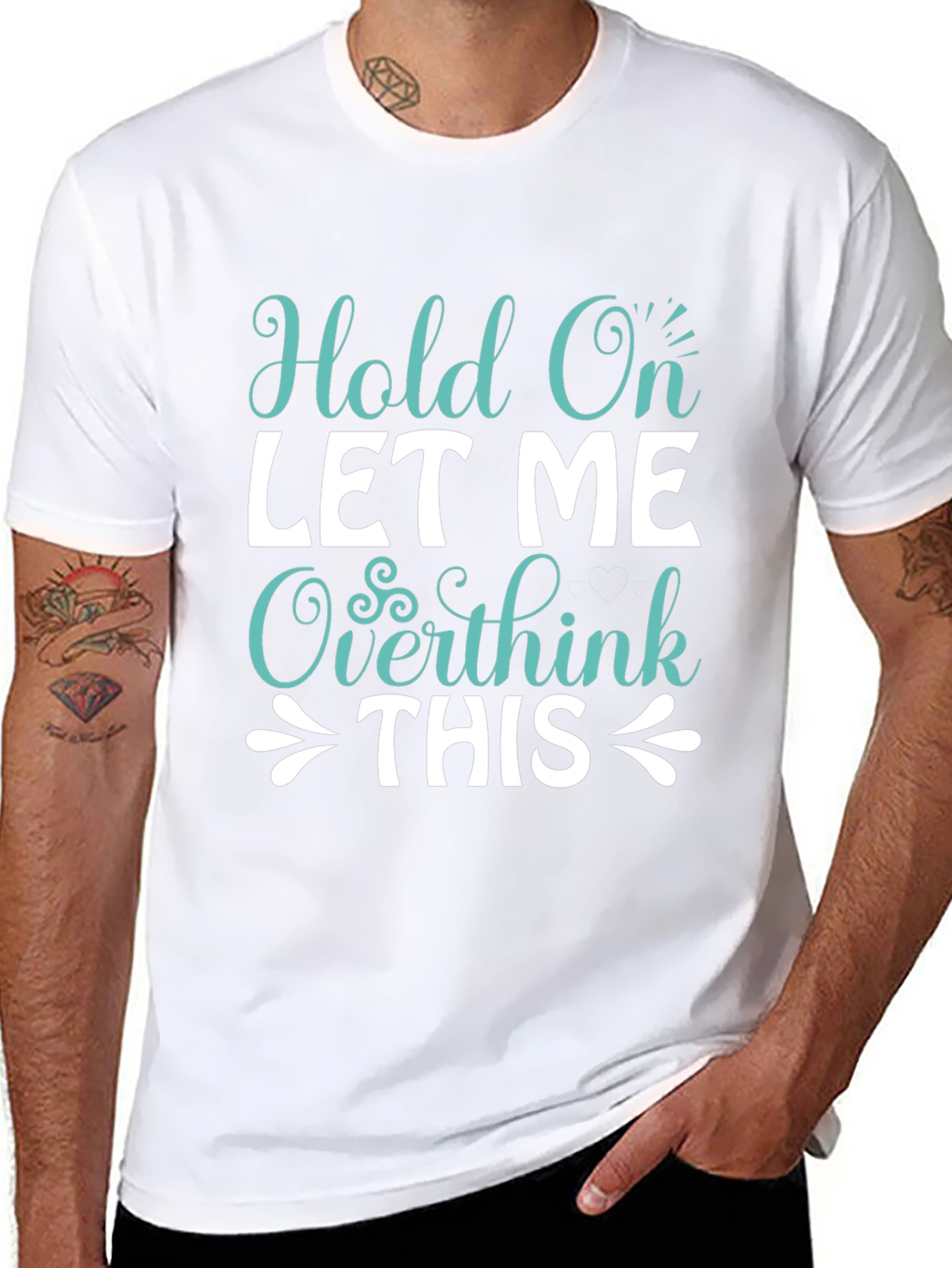 Black Hold On Overthink Tee - Funny Sarcastic T-Shirt view 8