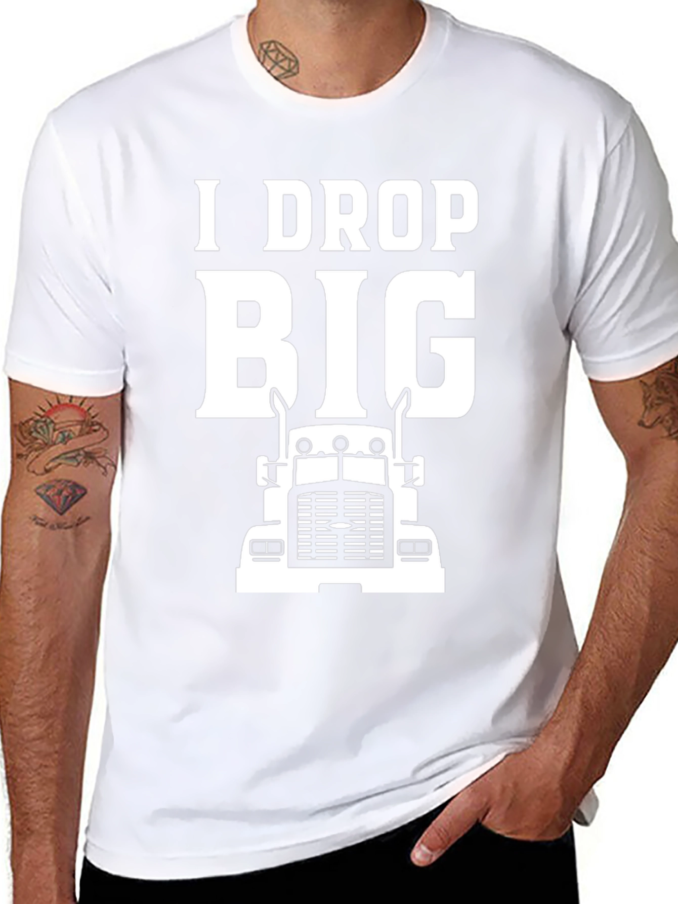 Black I Drop Big Funny Trucker T-Shirt view 8