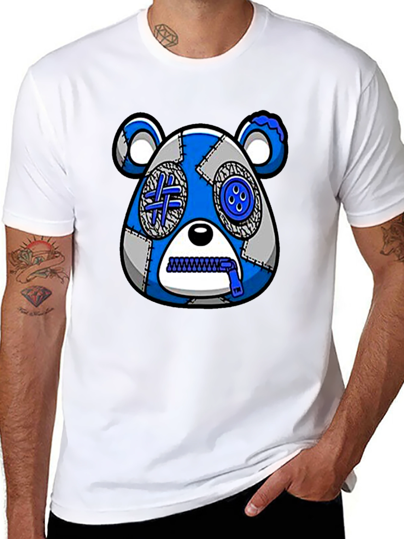 Black Unique Bear Graphic Print Crew Neck T-Shirt view 8