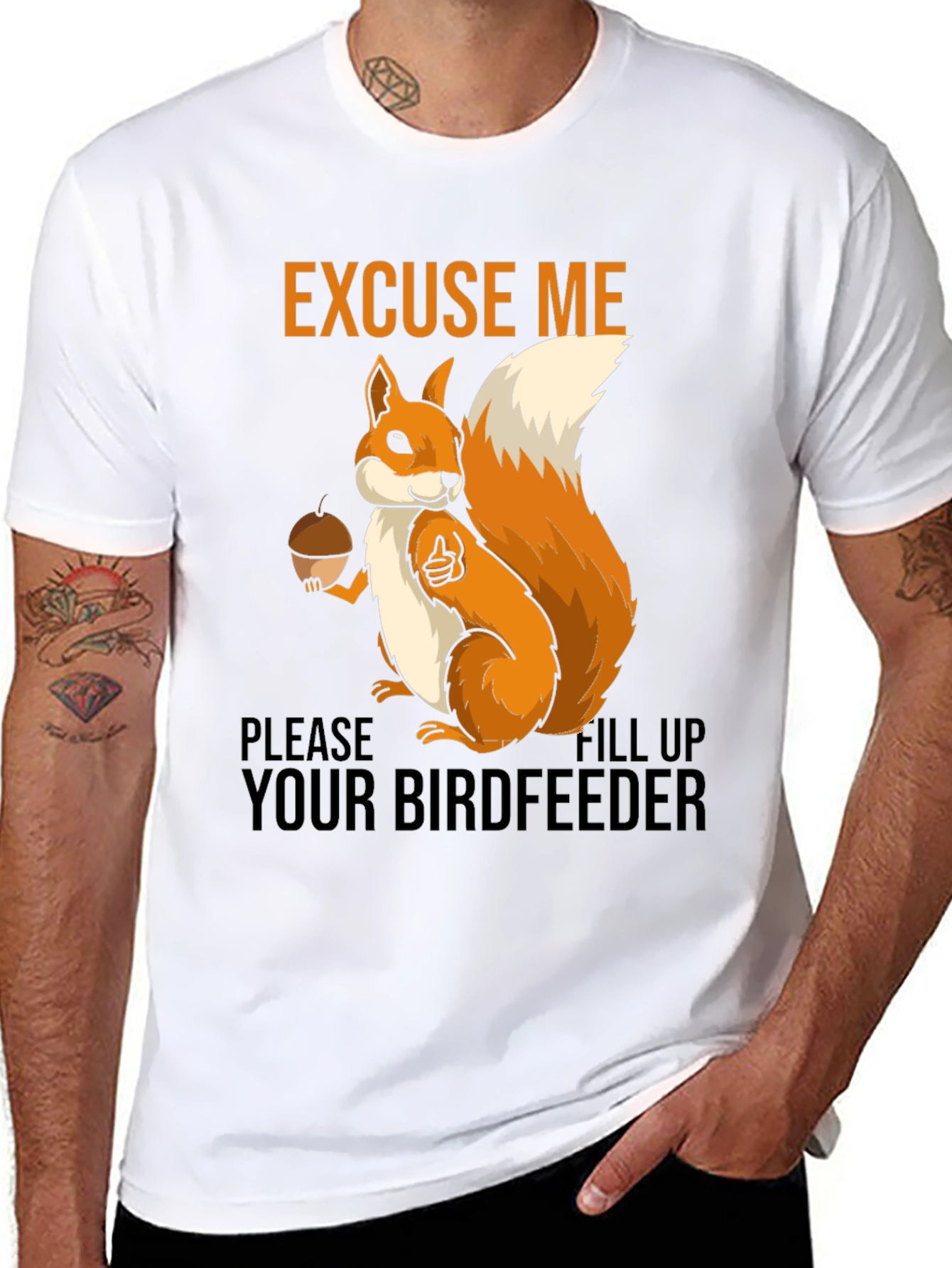 Black Excuse Me Squirrel T-Shirt - Fill Your Birdfeeder! view 8
