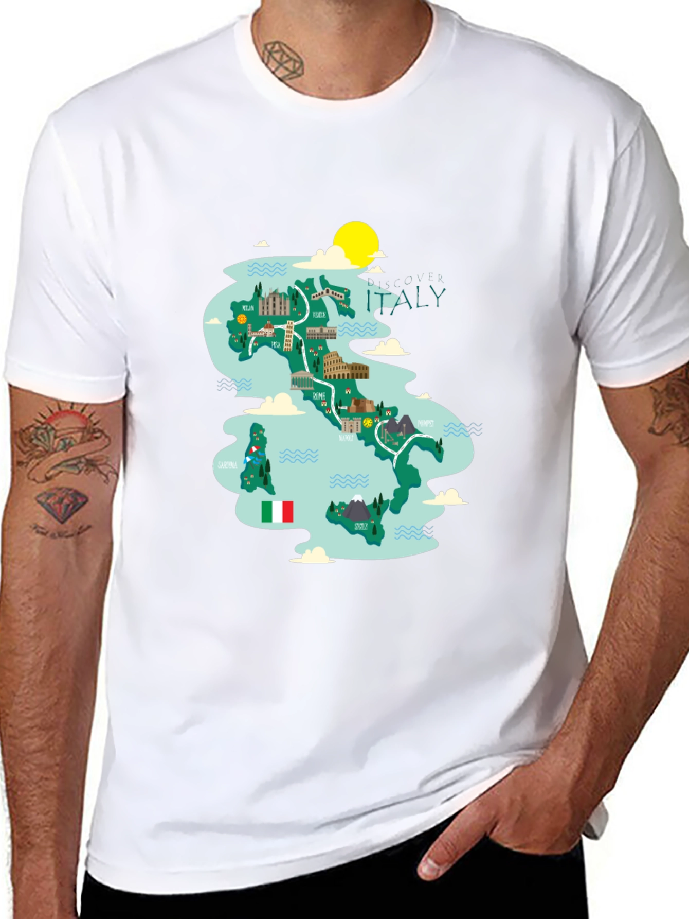 Black Italy Map Graphic Tee - Travel Souvenir view 8