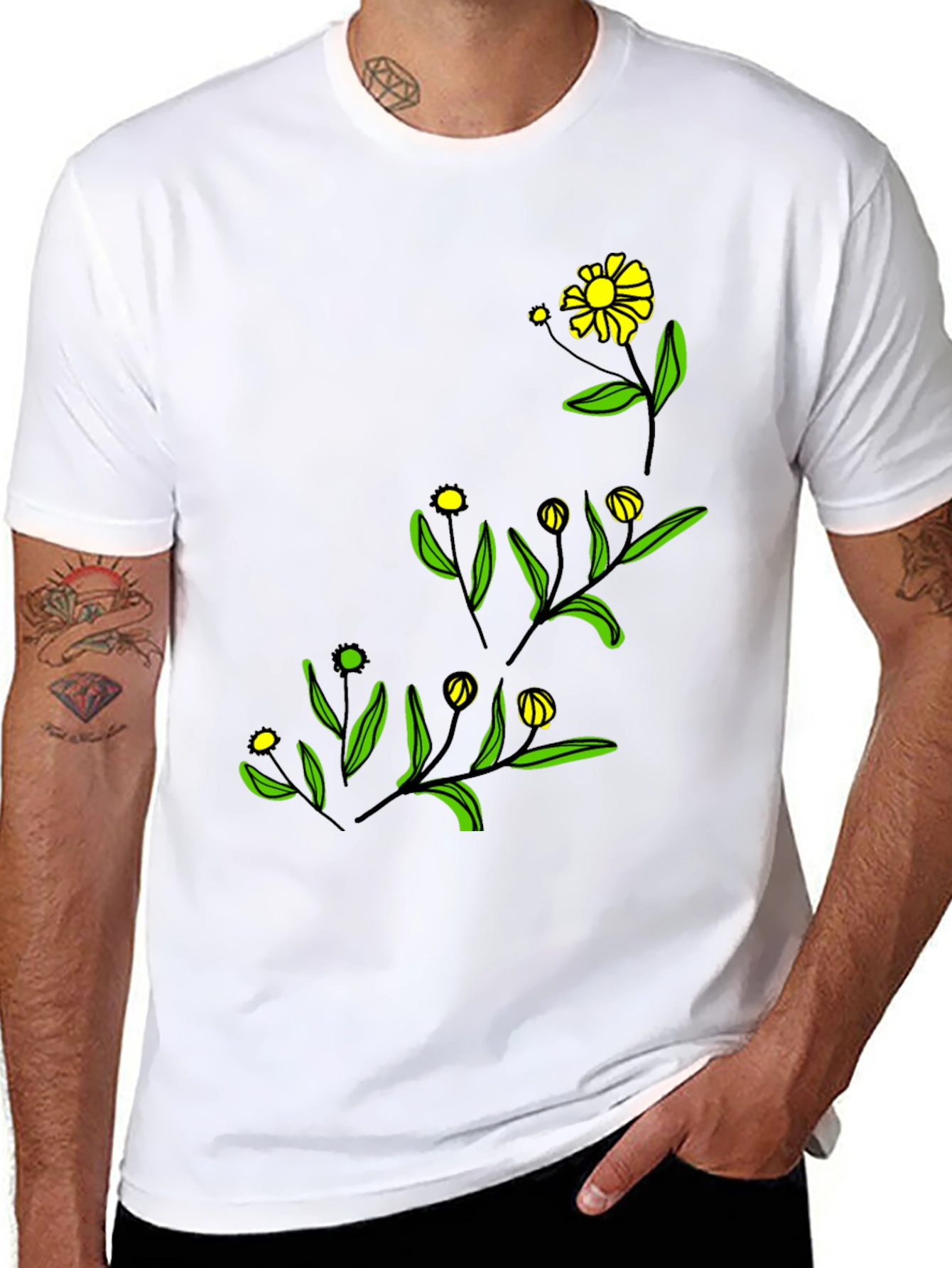 Black Black Floral Graphic Tee - Modern Botanical Design view 8