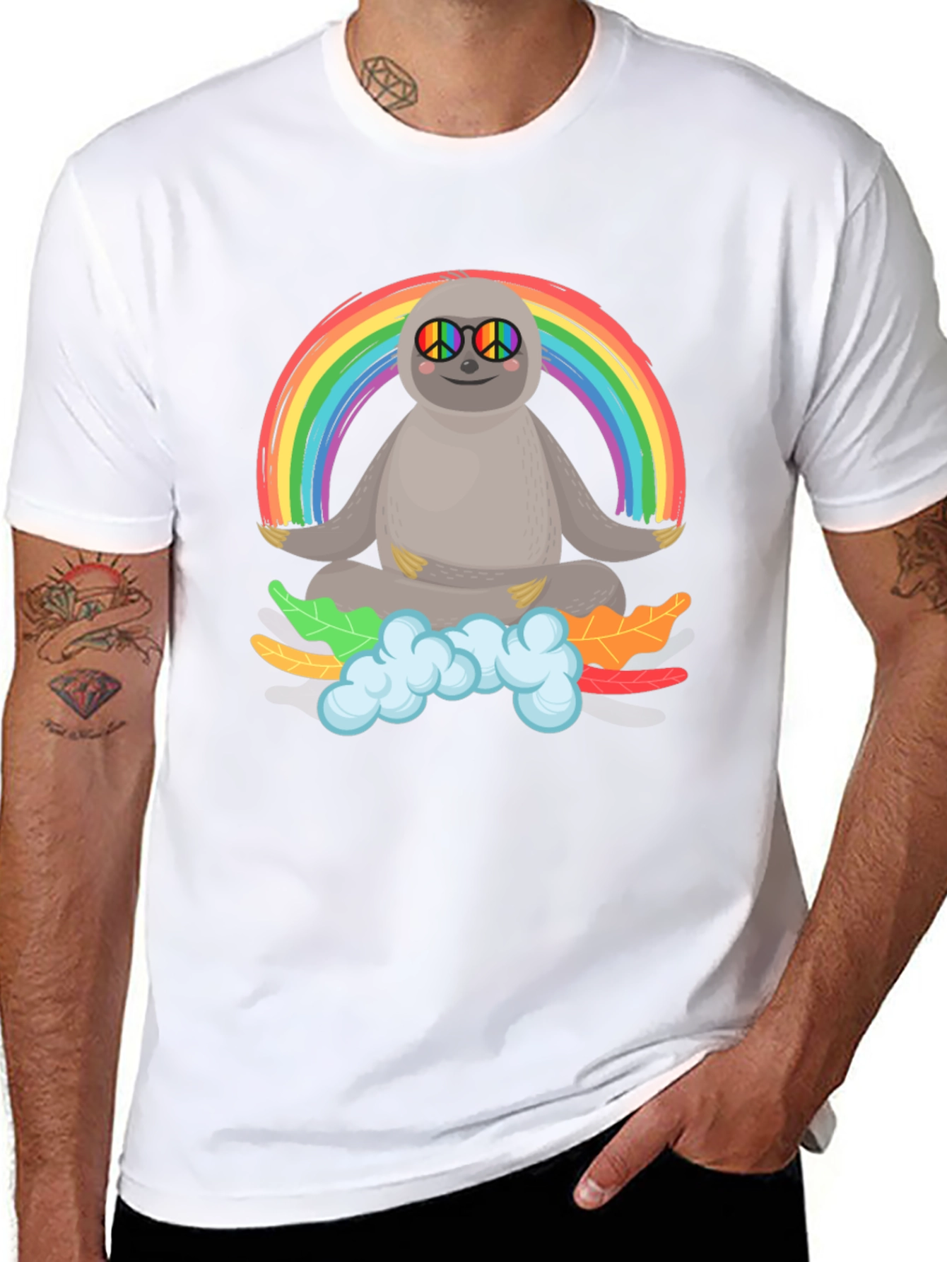 Black Sloth Rainbow Peace T-Shirt view 8