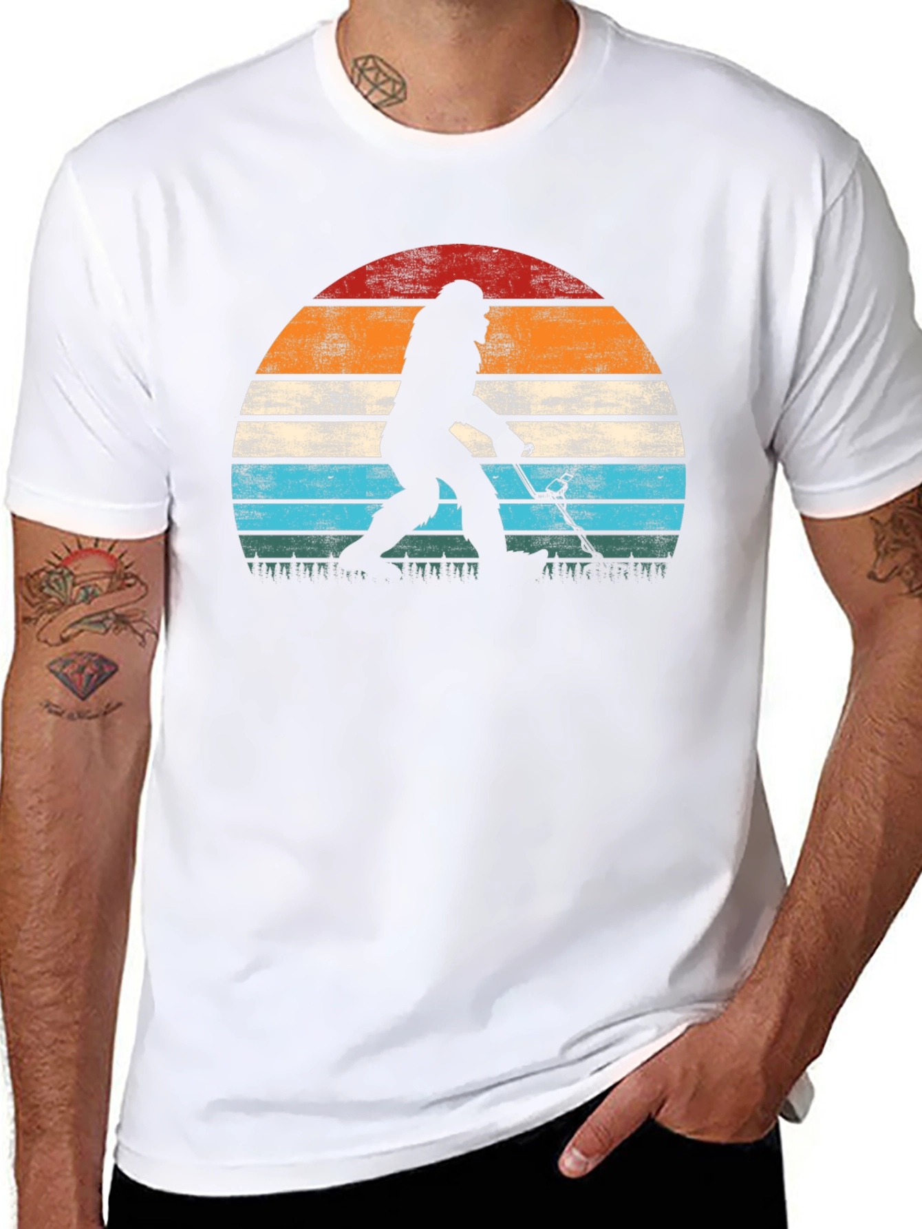Black Bigfoot Hockey Sunset Graphic T-Shirt view 8