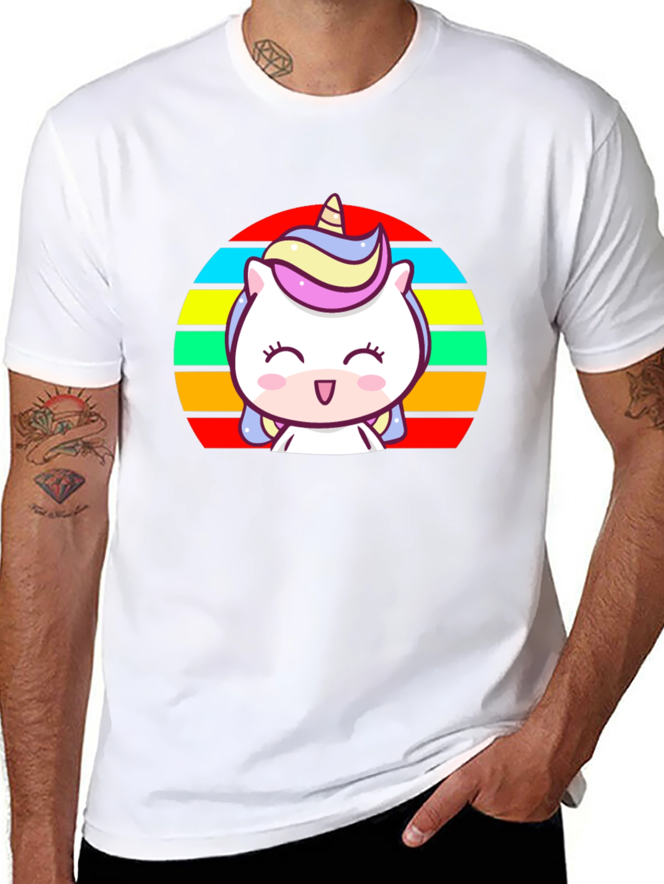Black Cute Unicorn Rainbow T-Shirt view 8