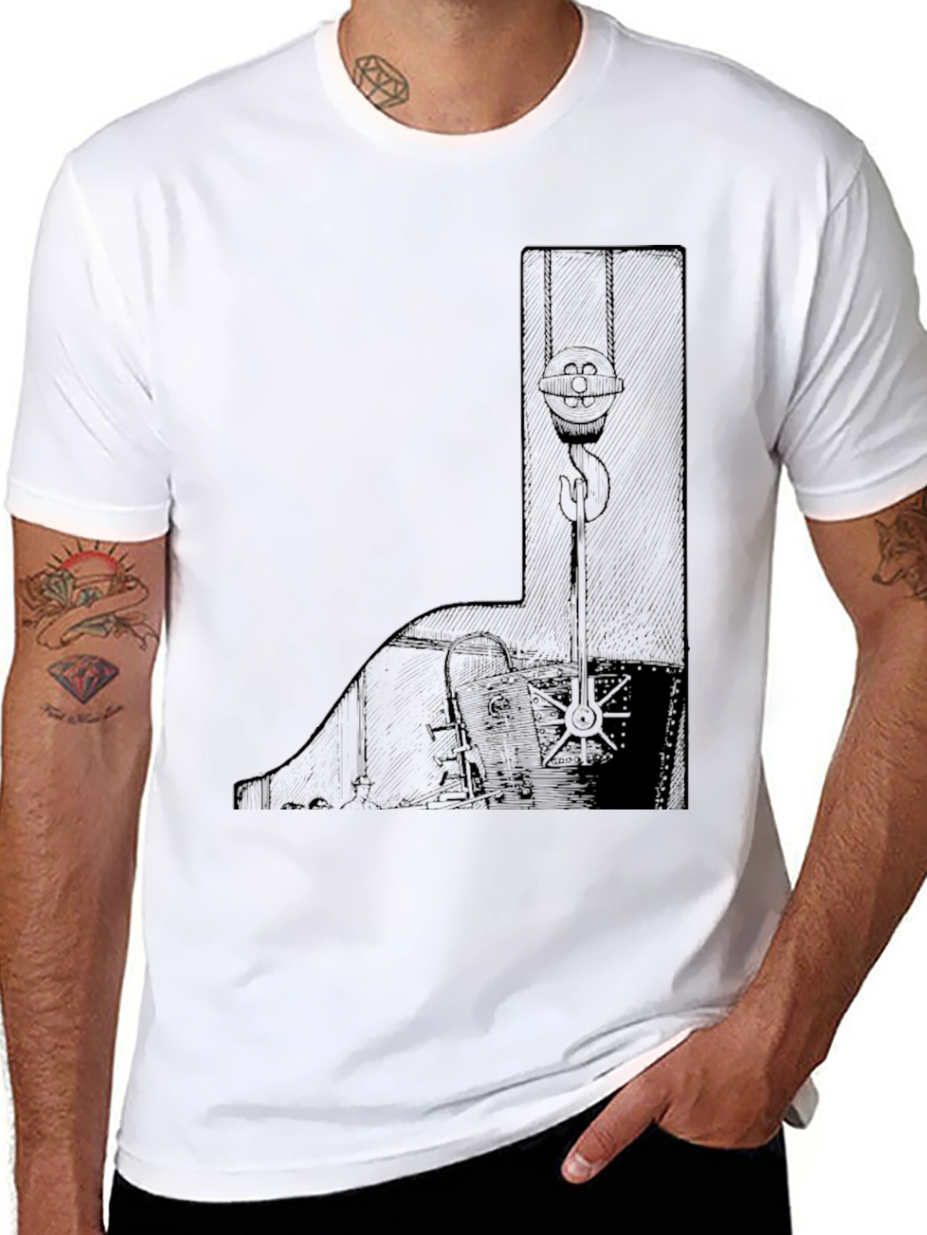 Black Men's Black Graphic Tee - Crane Design view 8