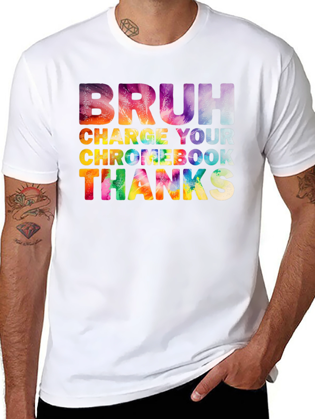 Black Bruh Charge Your Chromebook Graphic T-Shirt view 8