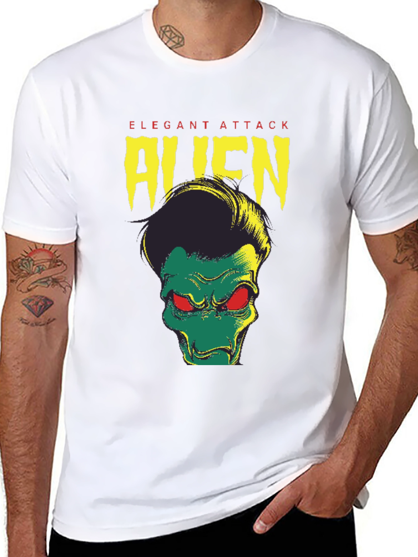 Black Elegant Attack Alien Graphic Tee - Black view 8