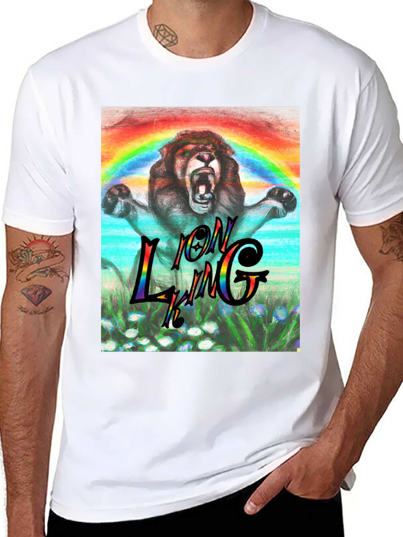 Black Lion King Rainbow Graphic Tee - Black view 8
