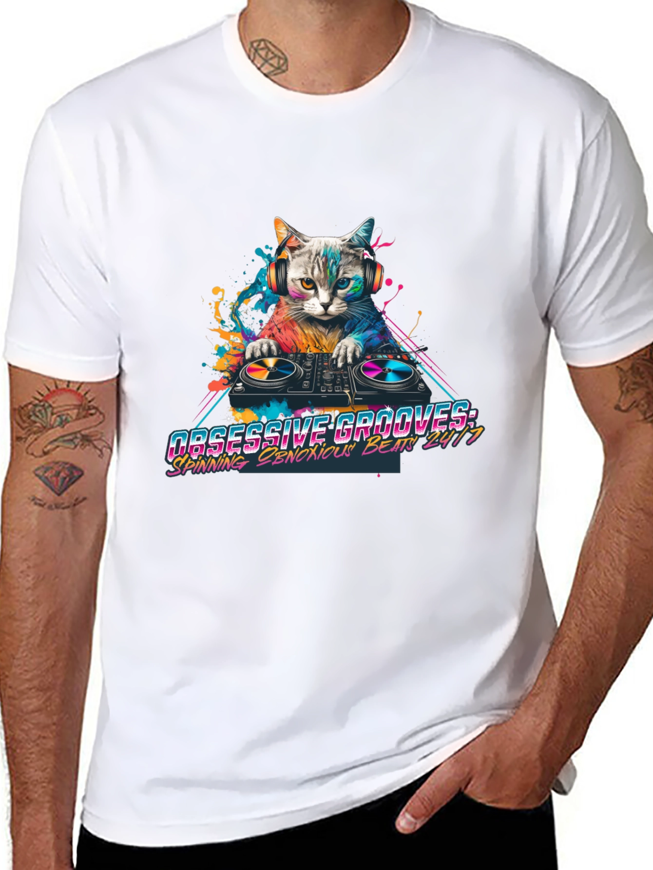 Black DJ Cat Graphic Tee - Obsessive Grooves view 8