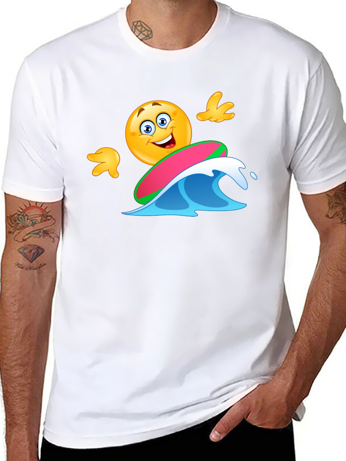 Black Surfing Emoji T-Shirt - Fun Graphic Tee view 8
