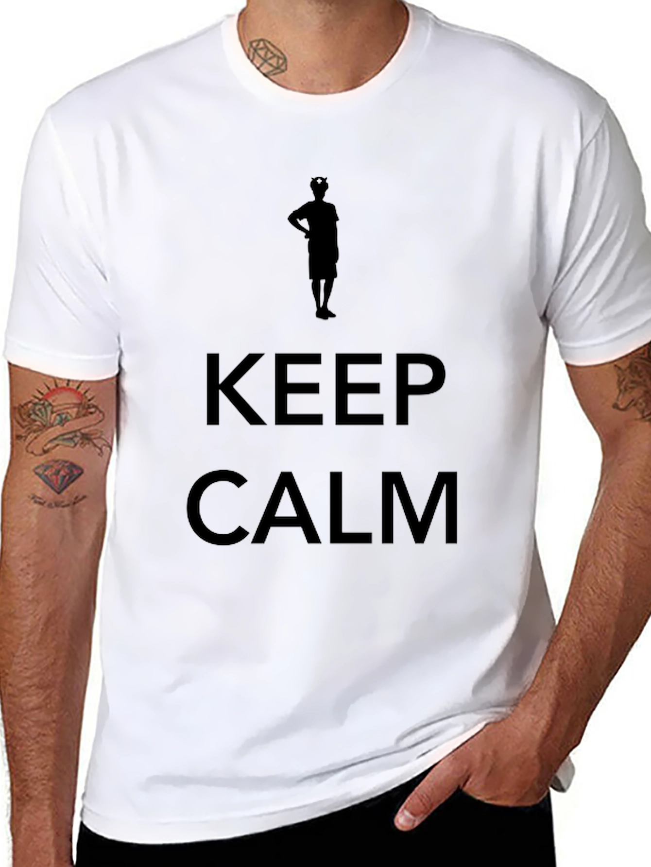 Black Men's "Keep Calm" Graphic Print Black T-Shirt view 8