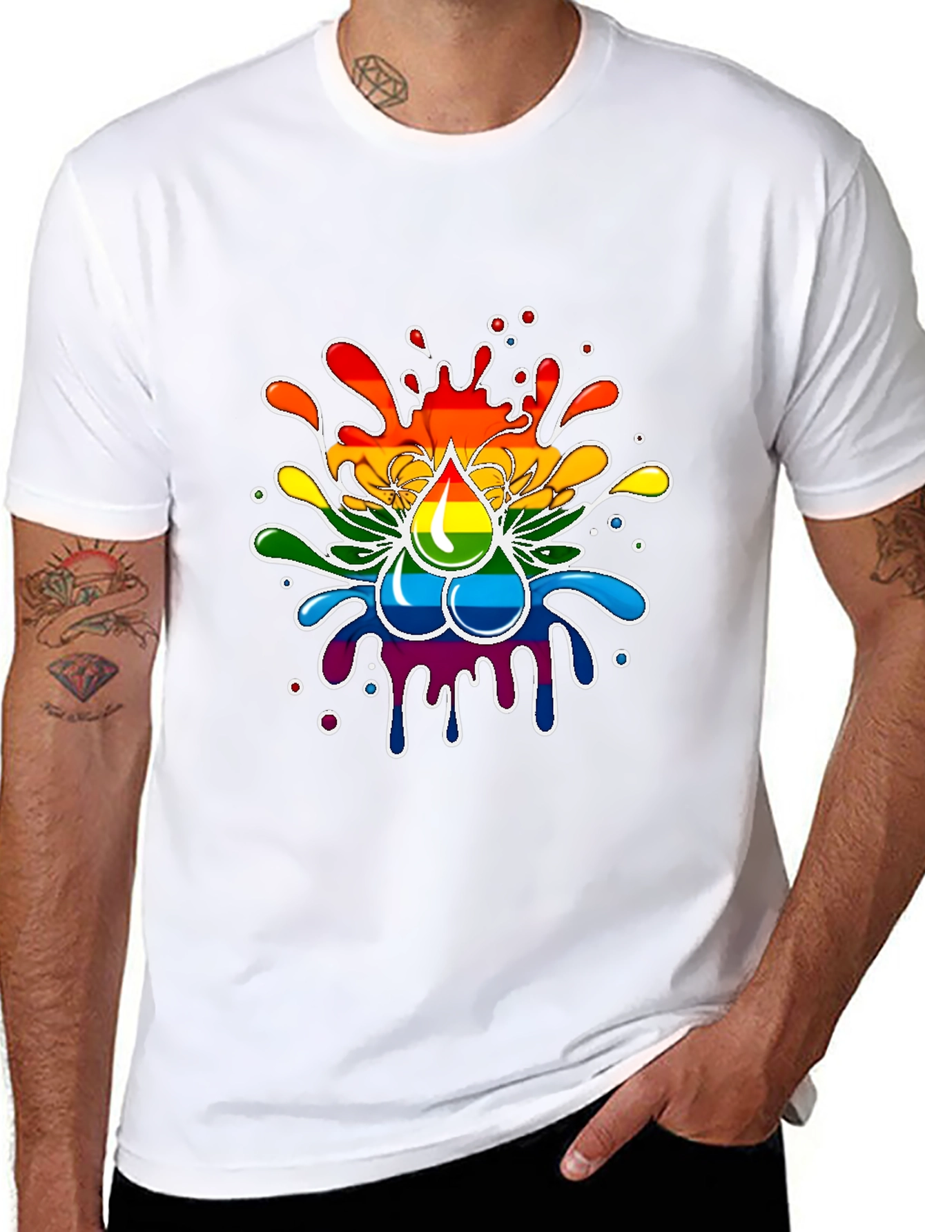 Black Rainbow Splash T-Shirt - Pride Inspired Design view 8