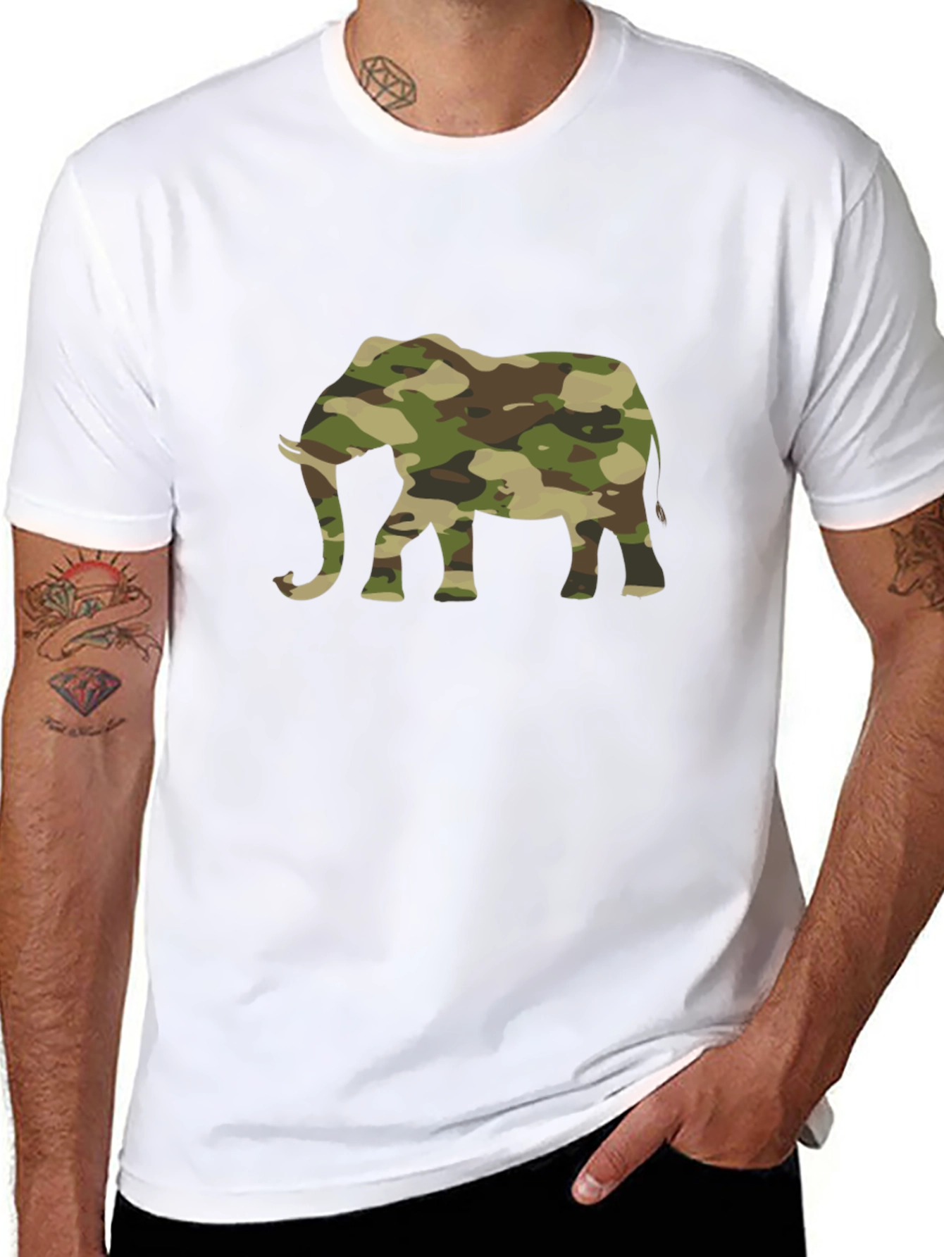 Black Camo Elephant Graphic Tee - Trendy Casual Style view 8
