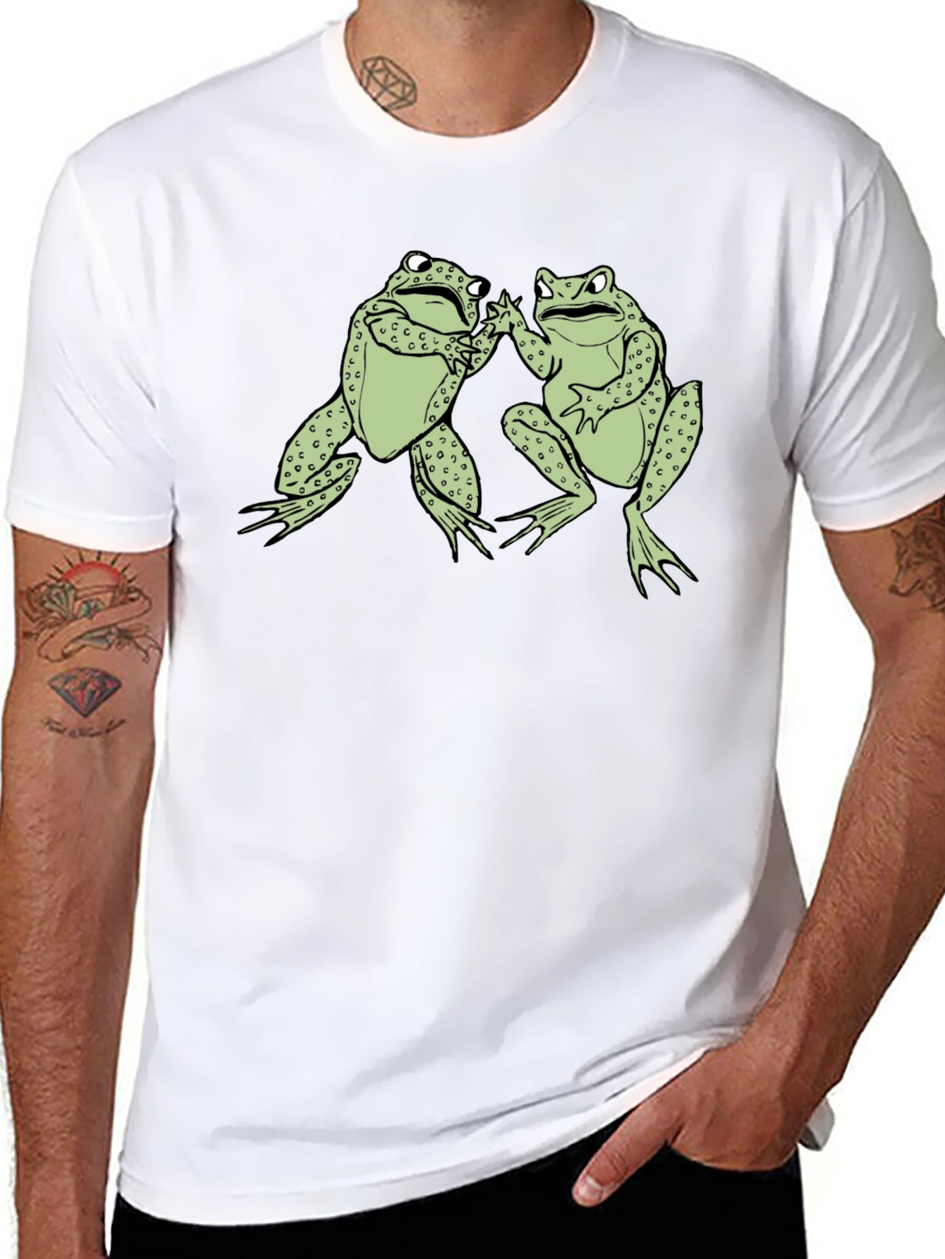 Black Funny Frog High Five Graphic Black T-Shirt view 8