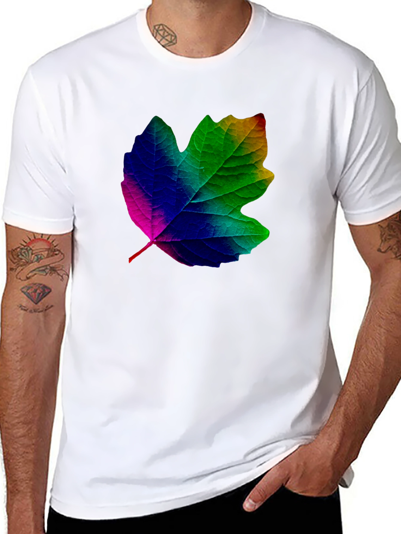 Black Rainbow Leaf Graphic T-Shirt - Unique Design view 8