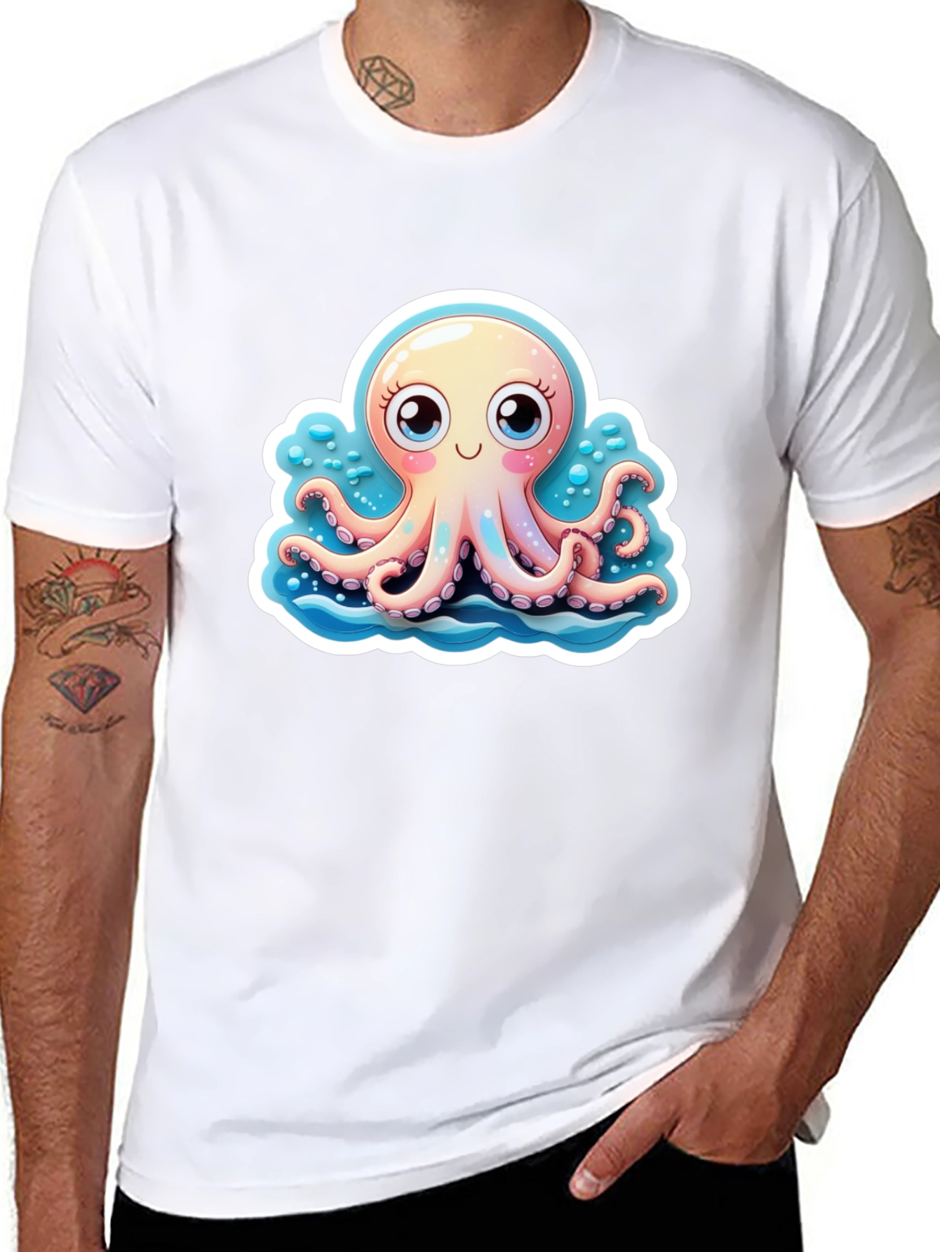 Black Cute Octopus Graphic Tee - Stylish Black T-Shirt view 8