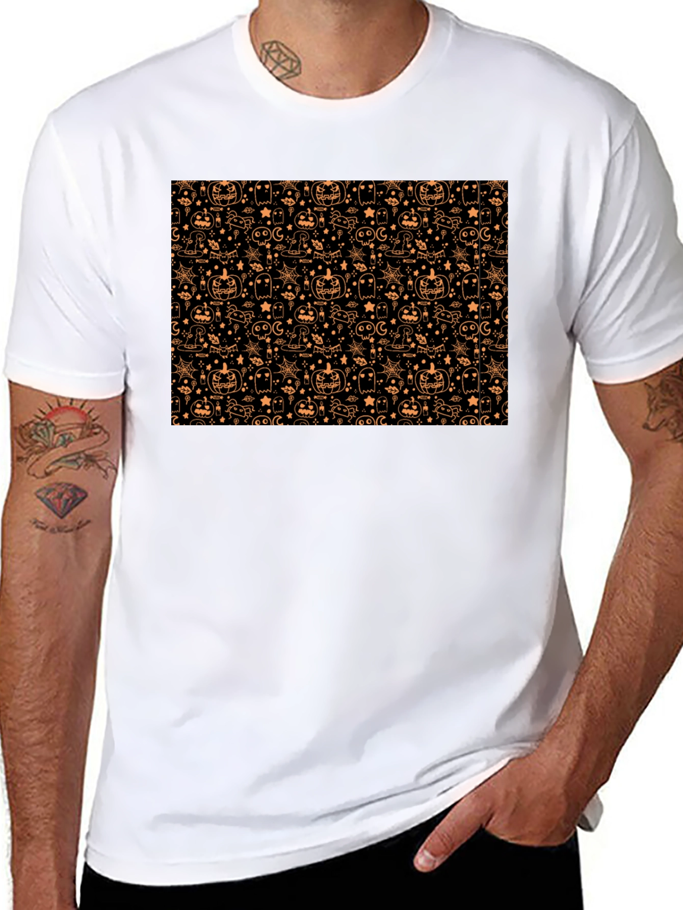 Black Halloween Pattern T-Shirt - Spooky Season Style view 8